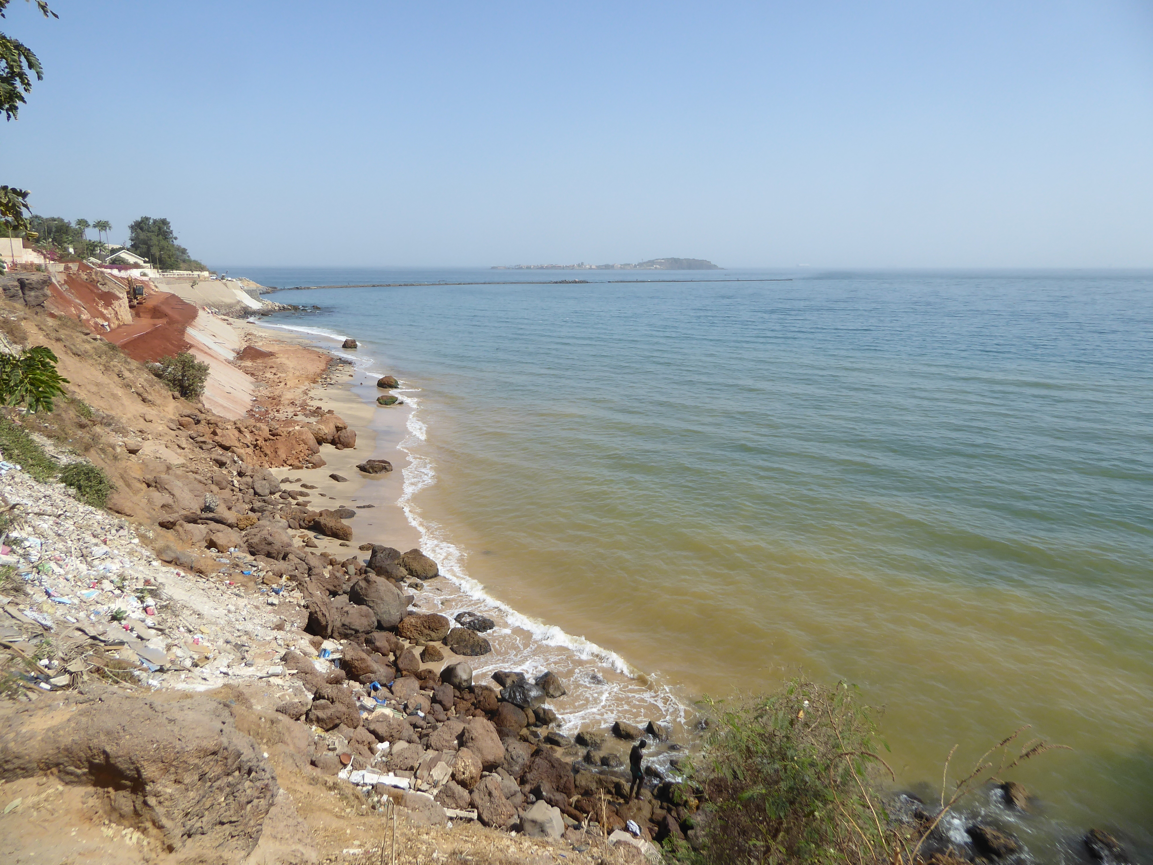 Gorée again, along with the breakwater. Much of this strip, though a prized location, is inaccessible with rubble and trash.