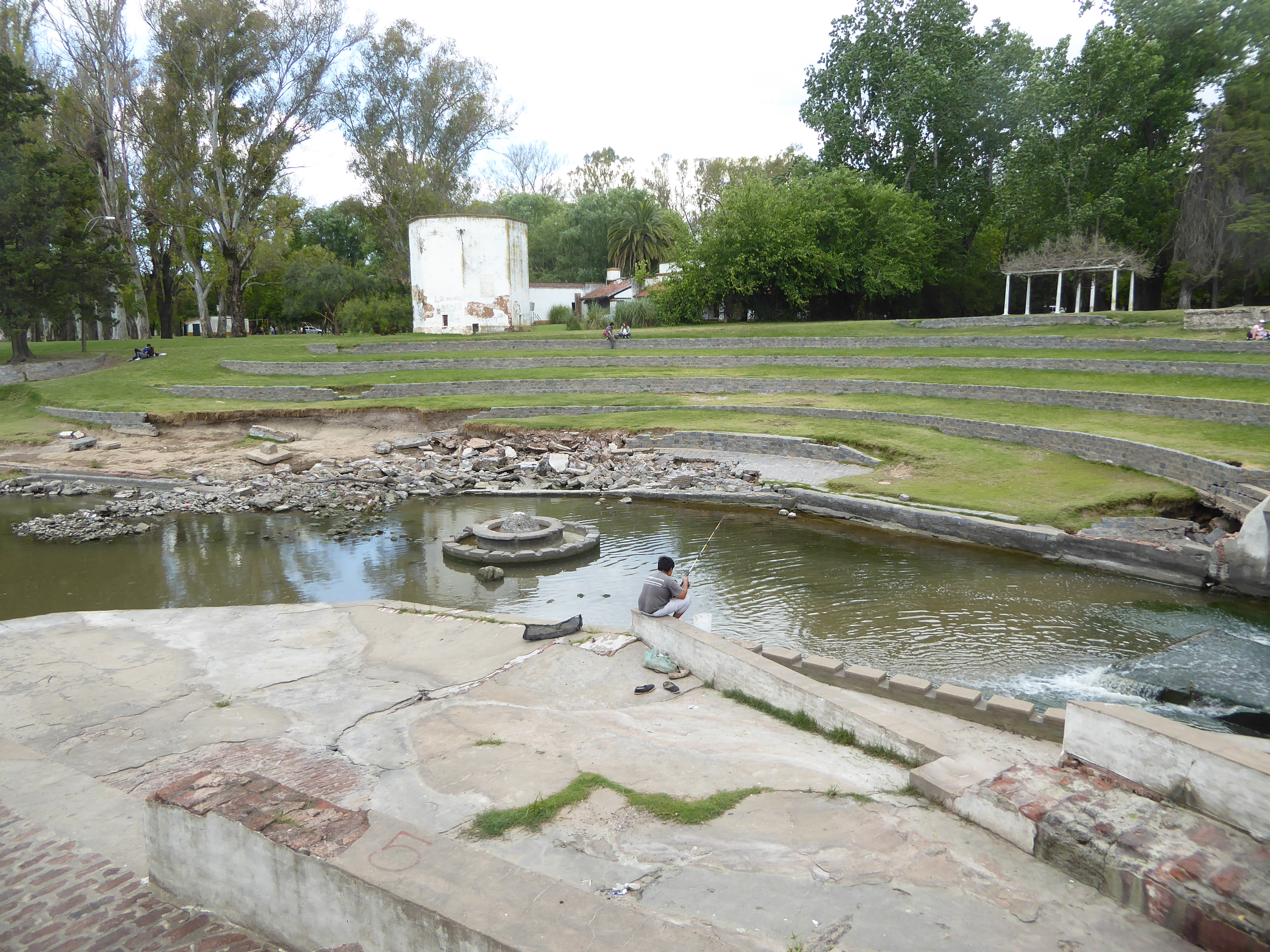 The terraces are modern and replace a mill.