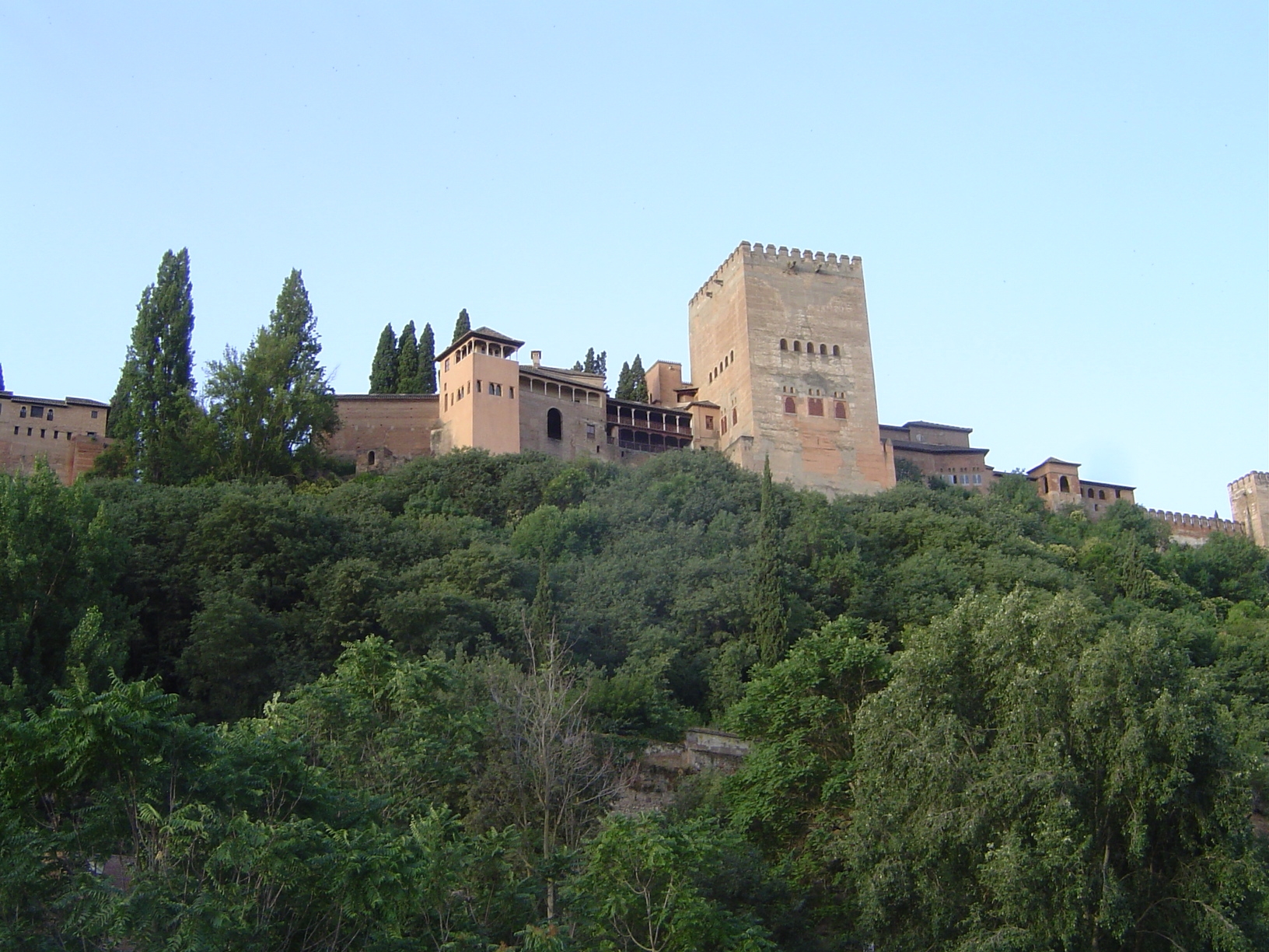 The view here is up from the Albaicin toward the palaces, particularly the massive Tower of Comares, containing the Hall of the Ambassadors.