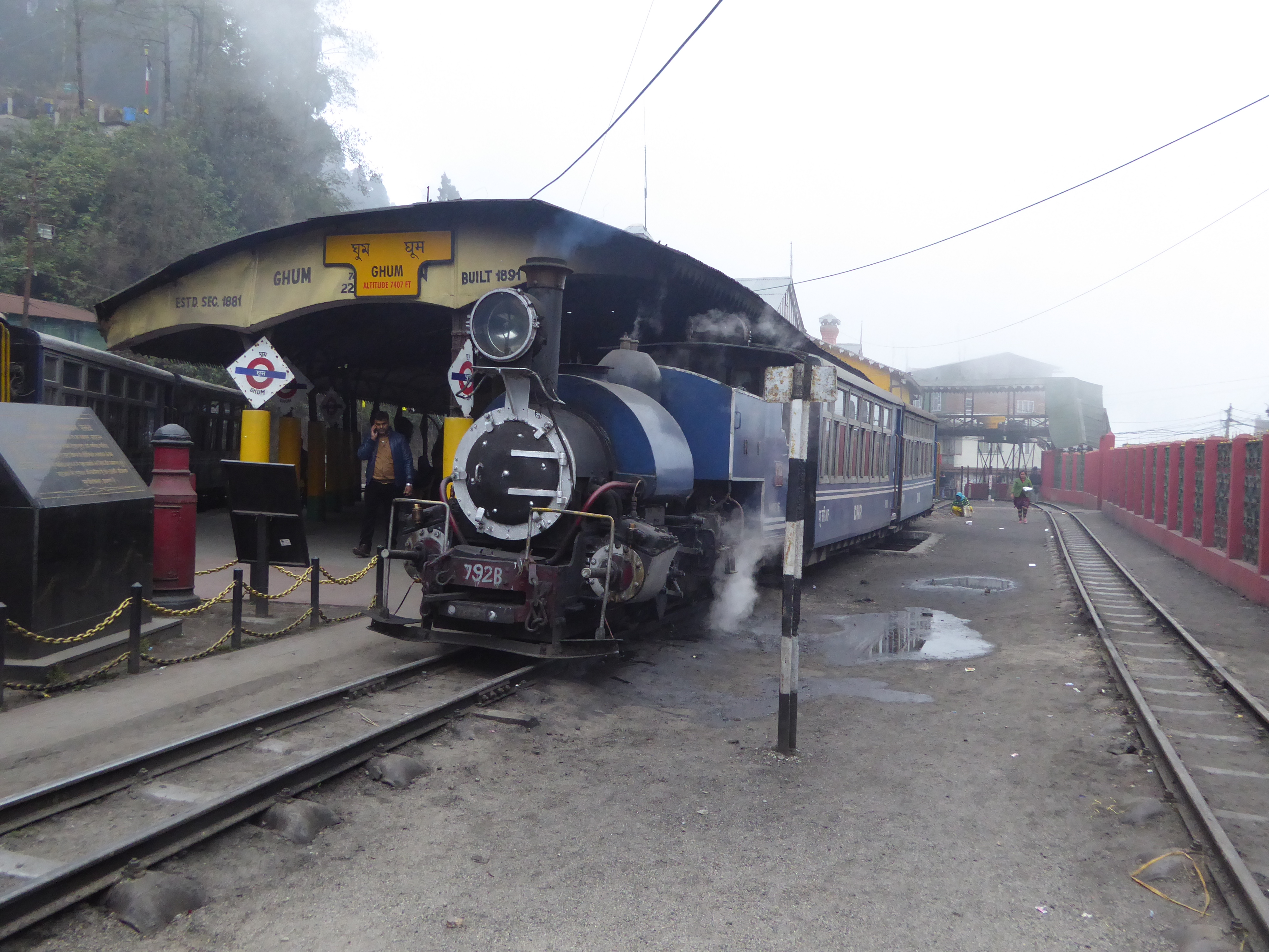The last few miles were still in use, ferrying people back and forth between Ghum or Ghoom and Darjeeling, five miles farther. At 7,300 feet