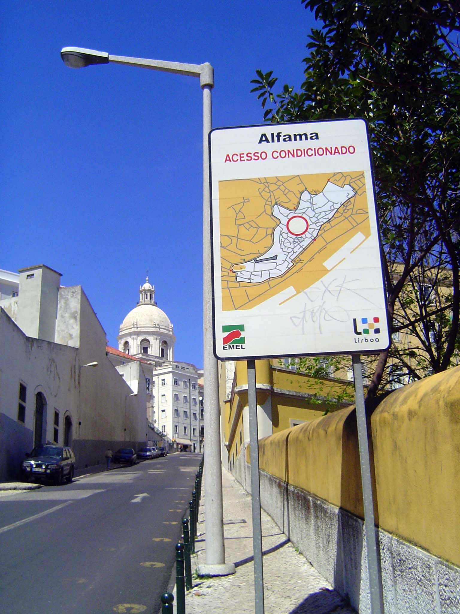 The pantheon dome—formally, the Dome of Santa Engrácia—rises in the ancient district called Alfama, where traffic is restricted, much to the