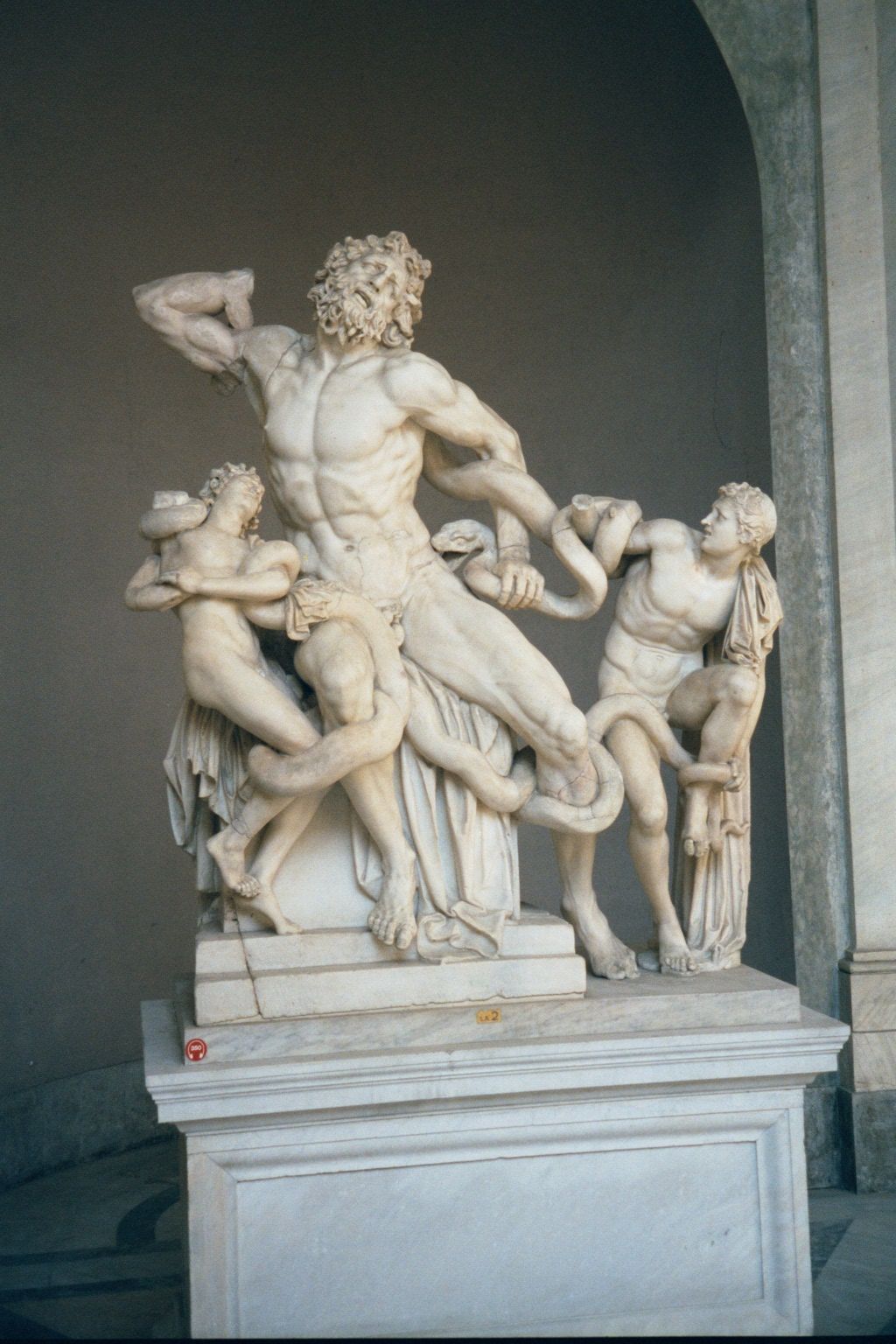 This famous statue of Laocoon and his sons was carved by Hellenistic Greeks from Rhodes and was housed originally in the palace of Titus. Mi