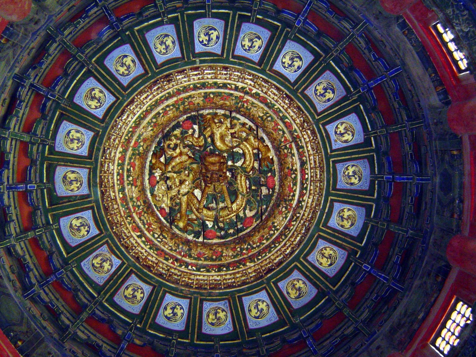 Caisson ceilings sometimes took different forms, in this case filling a dome supported on short columns, visible on the right. The central m
