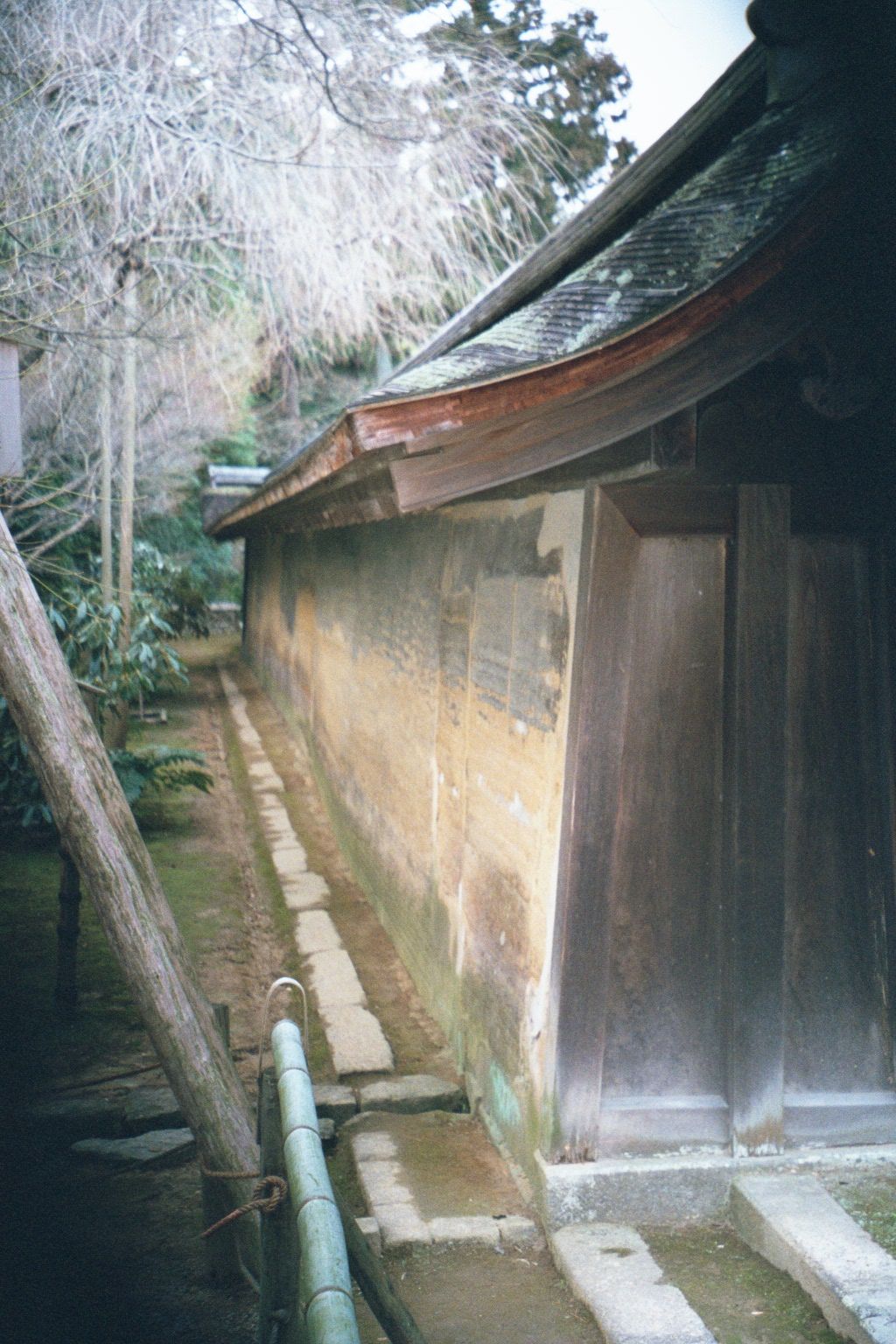 The backside of the wall enclosing the dry garden. This garden, which adjoins one side of the hojo, was ignored for centuries but became wor