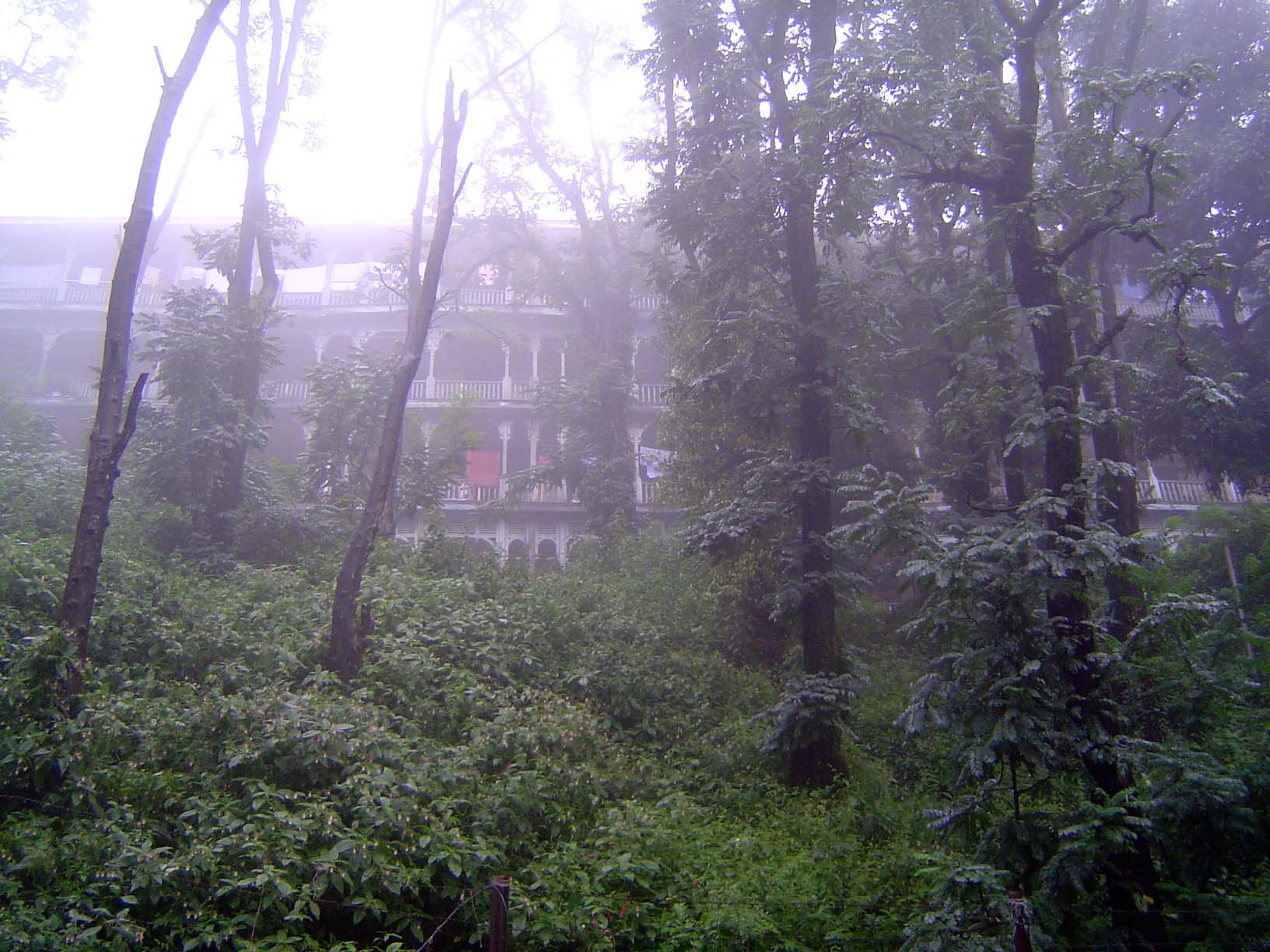 Lost in the mist, the Corstorphans Hotel is now used as a residence hall for doctors at a nearby hospital.