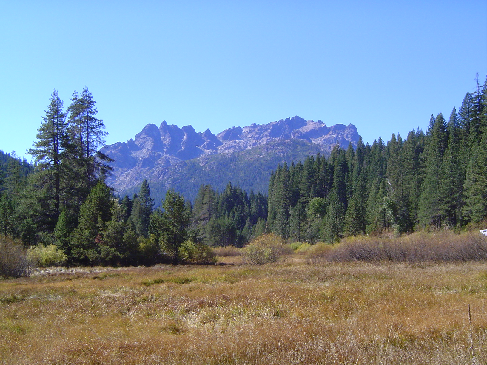We're moving east, up and over Yuba Pass. Here, on a fine day, the startlingly rugged Sierra Buttes.
