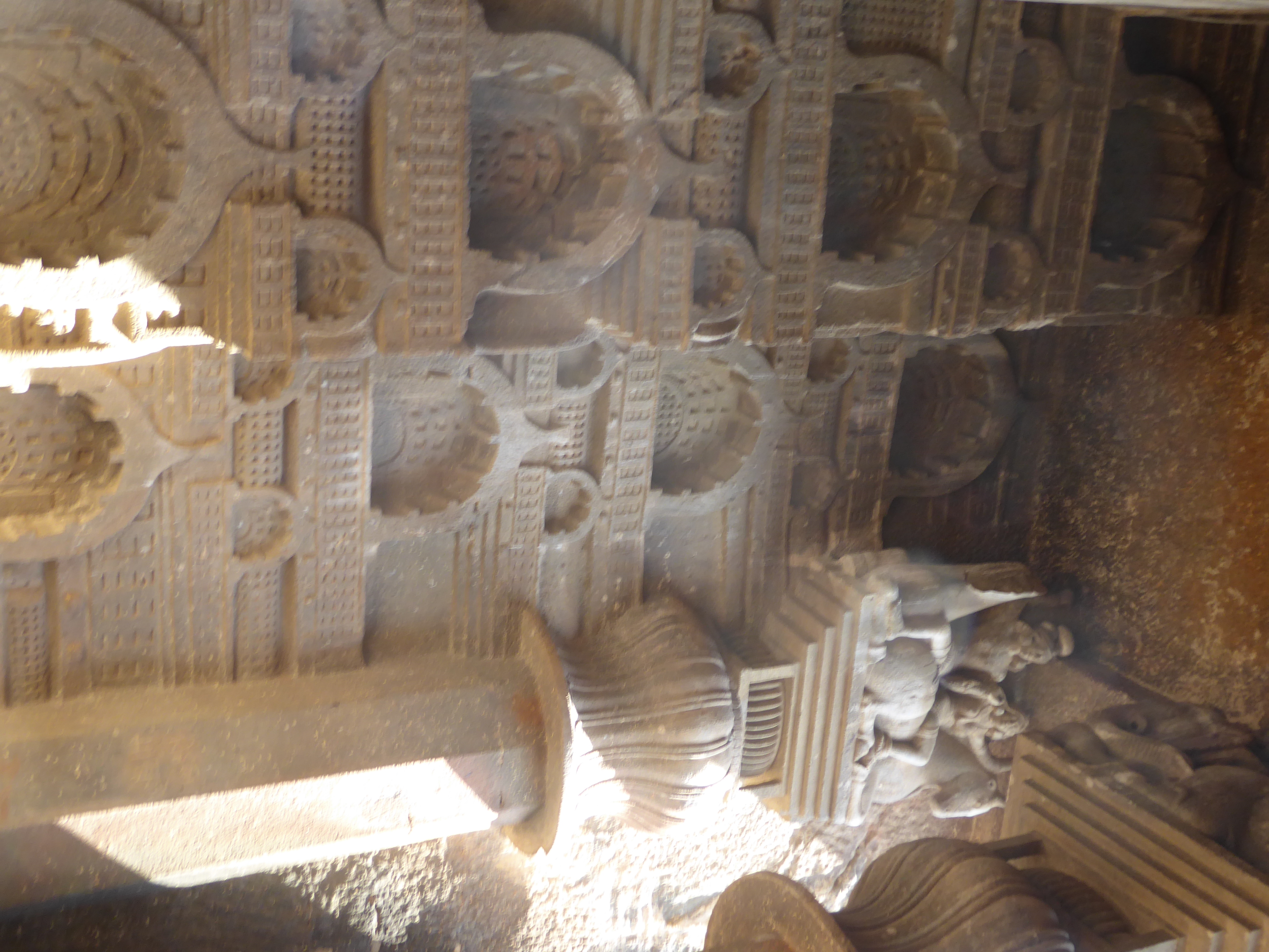 The sides of the porch are covered with the rail pattern and chaitya window ornaments. Burgess again: "This and the complete absence of any