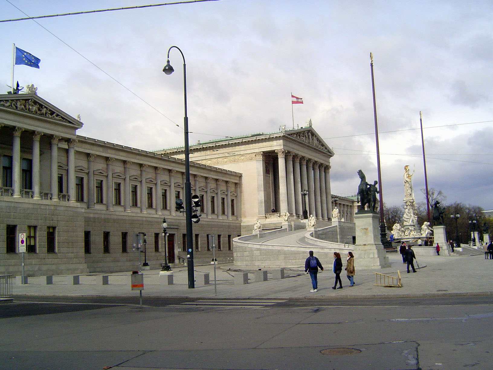 Close by the Gothic city hall, this is the neoclassical Parliament of 1883, designed by Theophil von Hansen, a Dane who had worked—no surpri