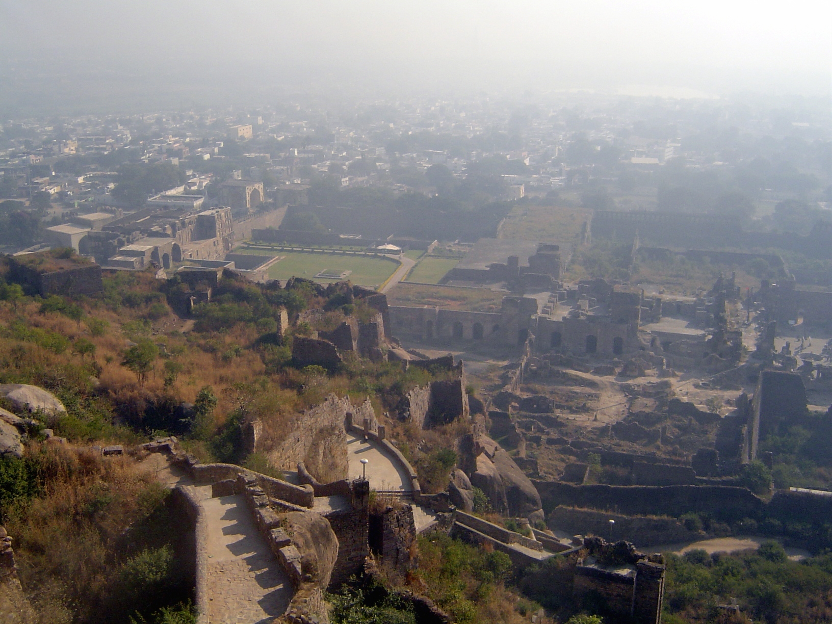 From that terrace, there's a view east over the city's ruins.