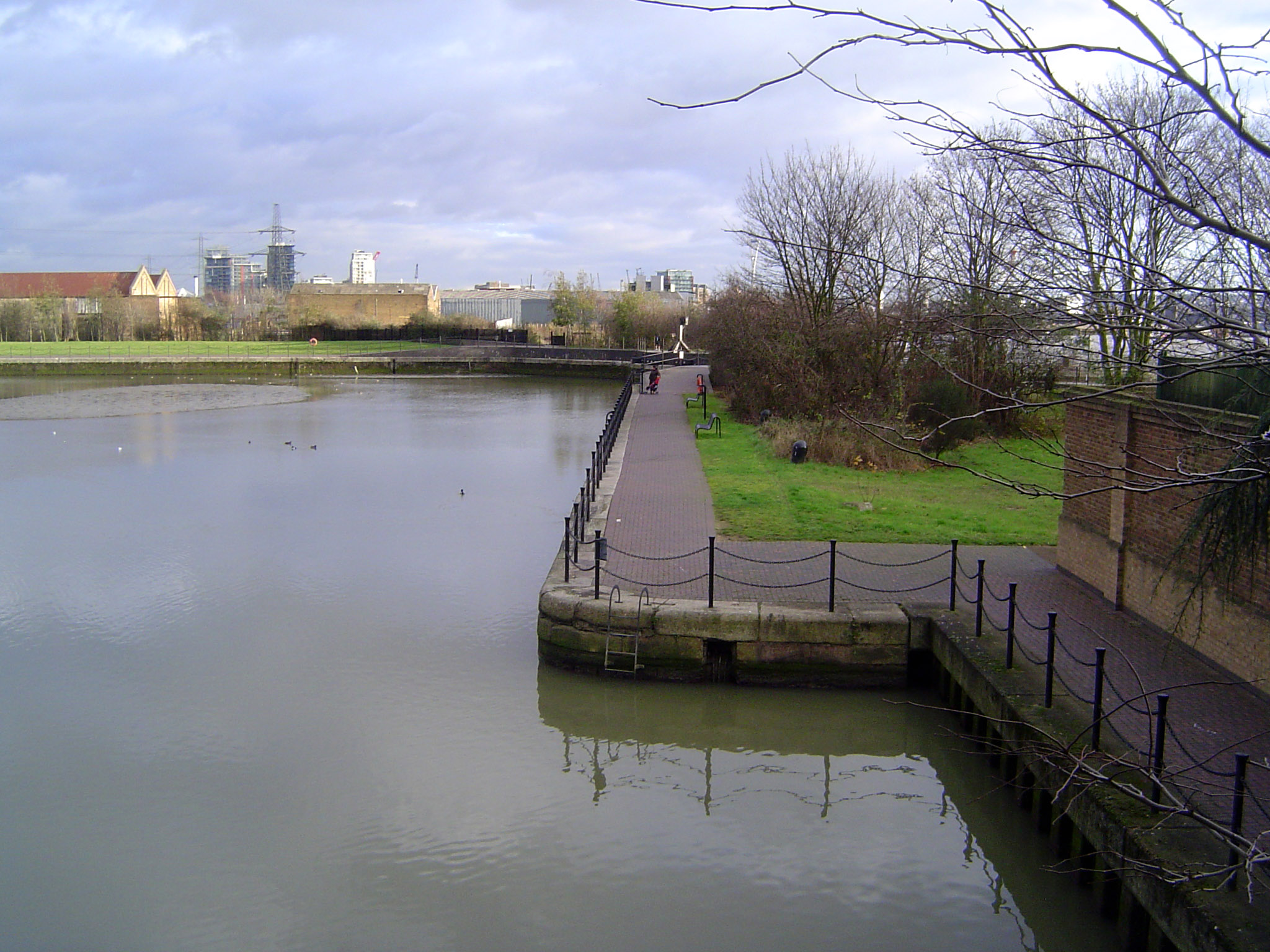 This is the former entrance pool, the only part left of a sequence of ponds including separate export and import basins.