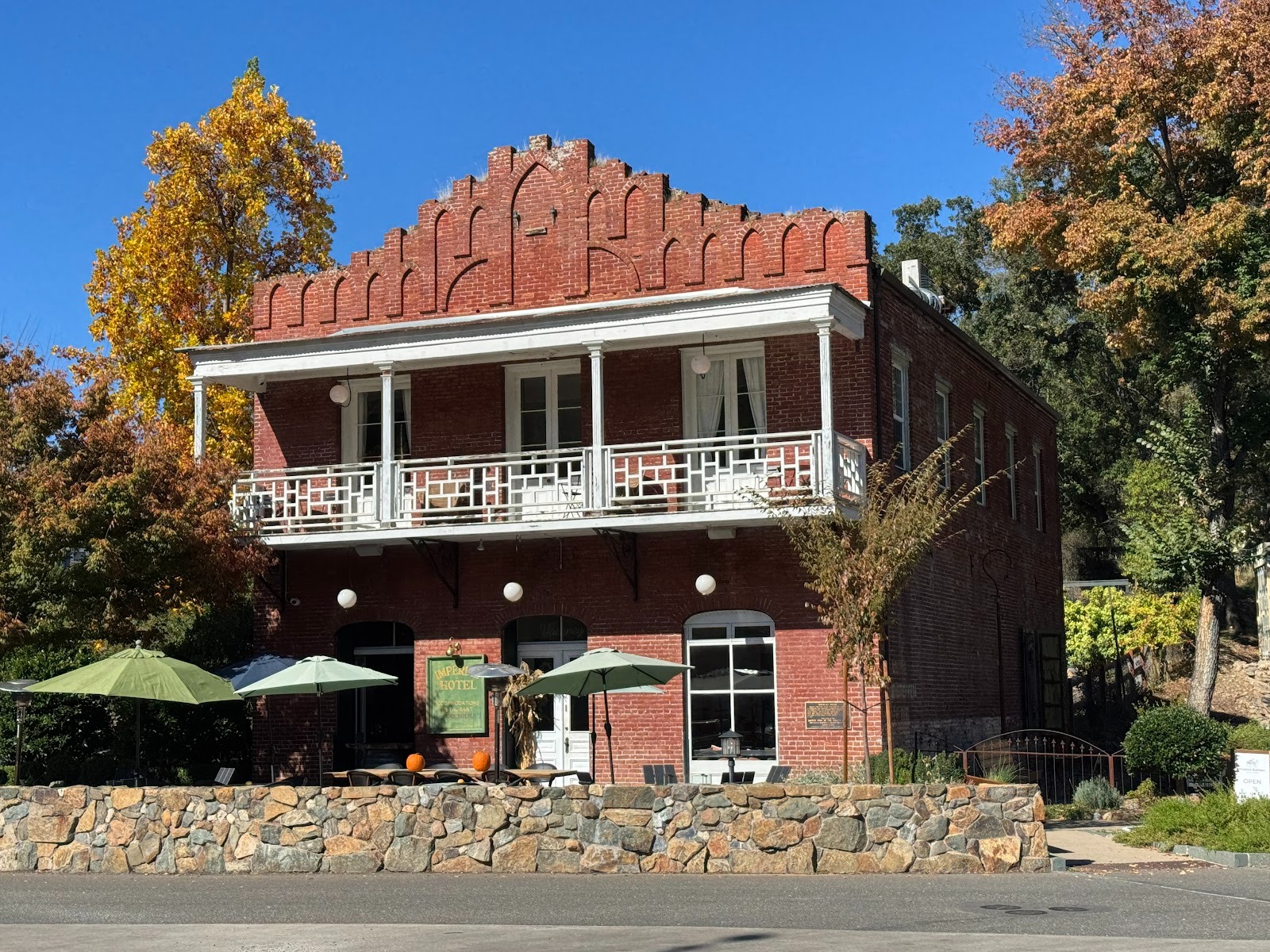 This hotel was built in 1879 as a store but was converted to a hotel and boarding house in 1927.  The brick wall, according to a plaque, is
