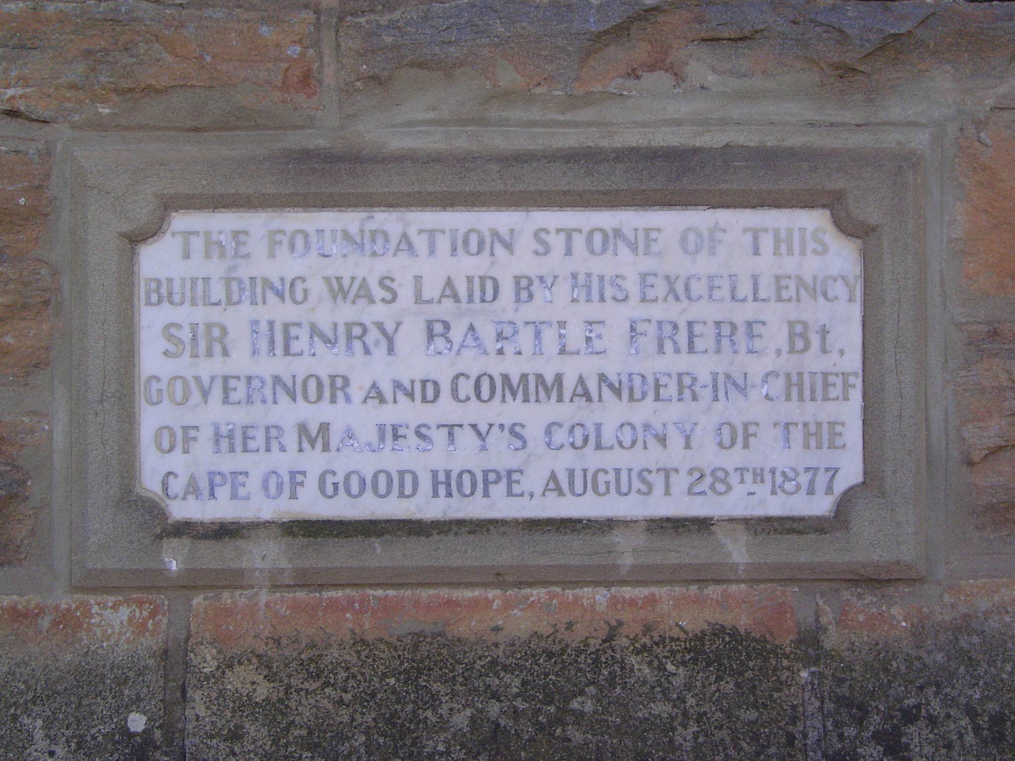This is the second foundation stone of the town hall, the one laid after the decision was made to add a town hall. Frere was not only govern