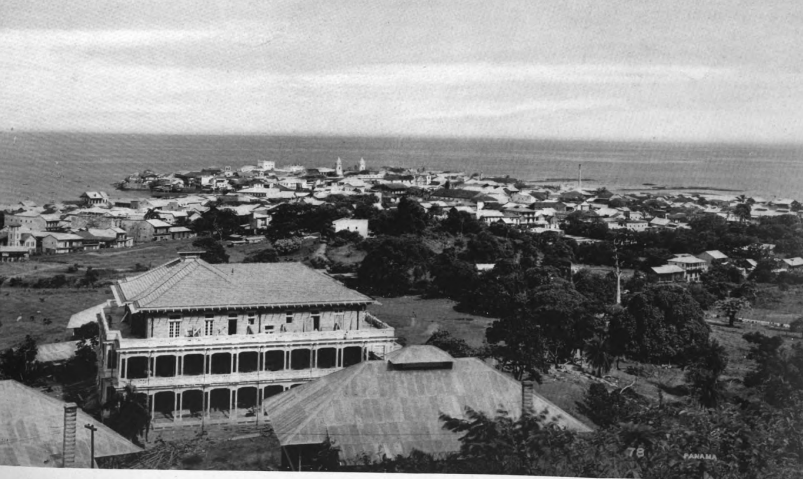 Here it is seen from Ancon Hill, with a building that briefly served as the American's canal administration building.  F.J. Jackson, Makers