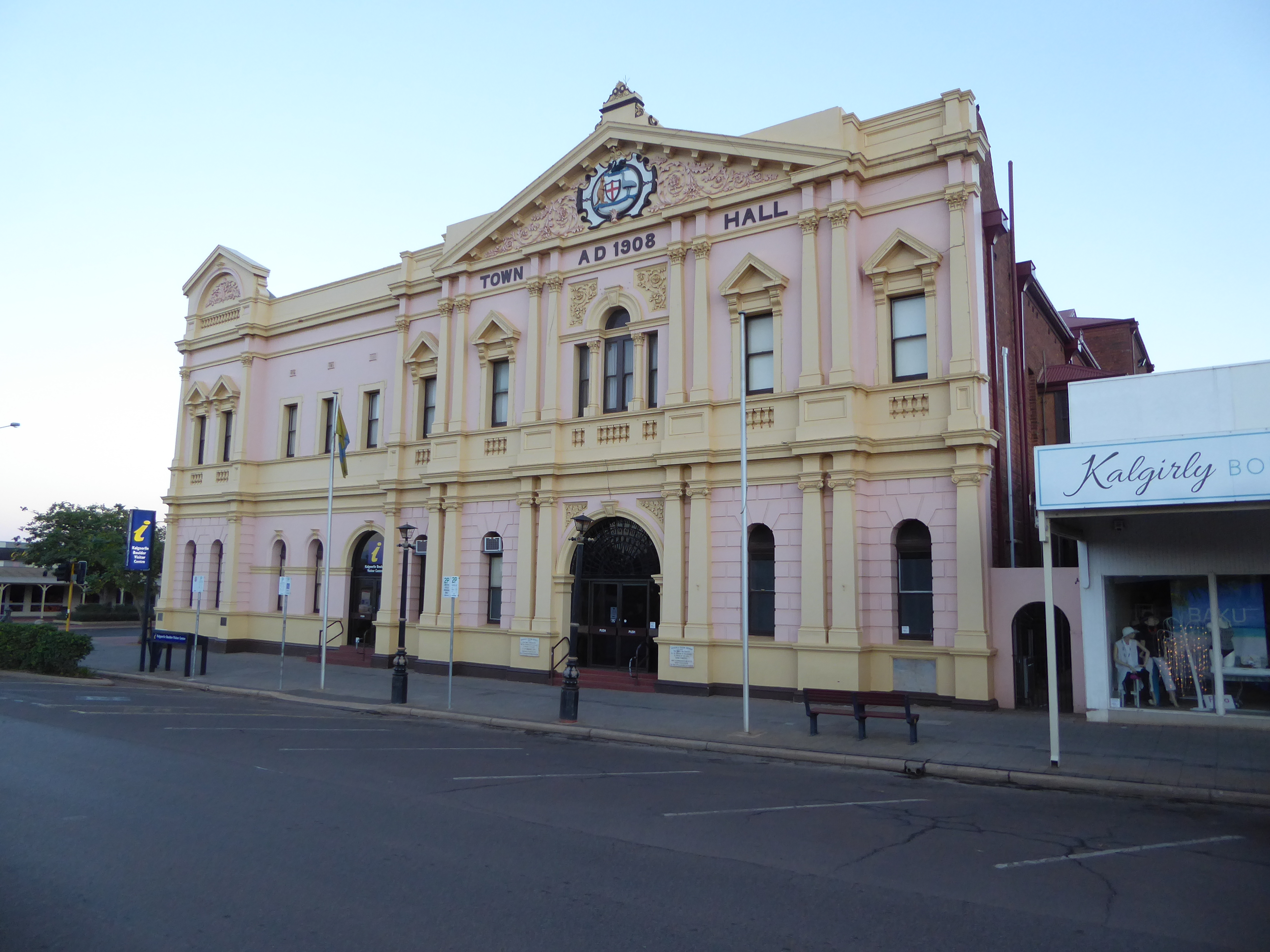 Here's the town hall, funded locally and with difficulty.

Extract from the West Australia Mining, Building, and Engineering Journal, 6 July
