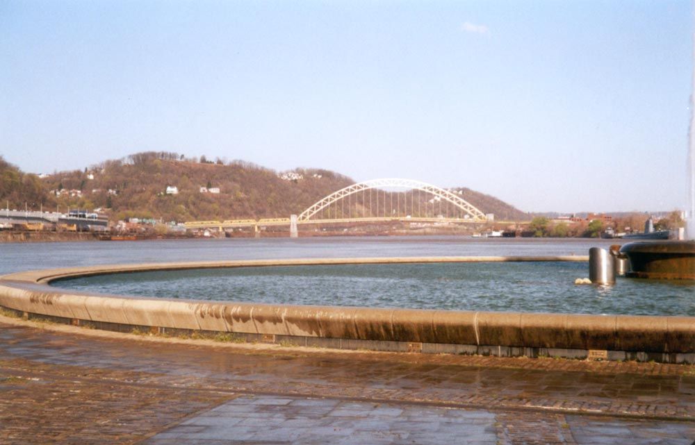 Looking west, toward the Westend Bridge U.S. 19, which crosses the newly hatched Ohio River. The Monongahela is visible at the left; the All