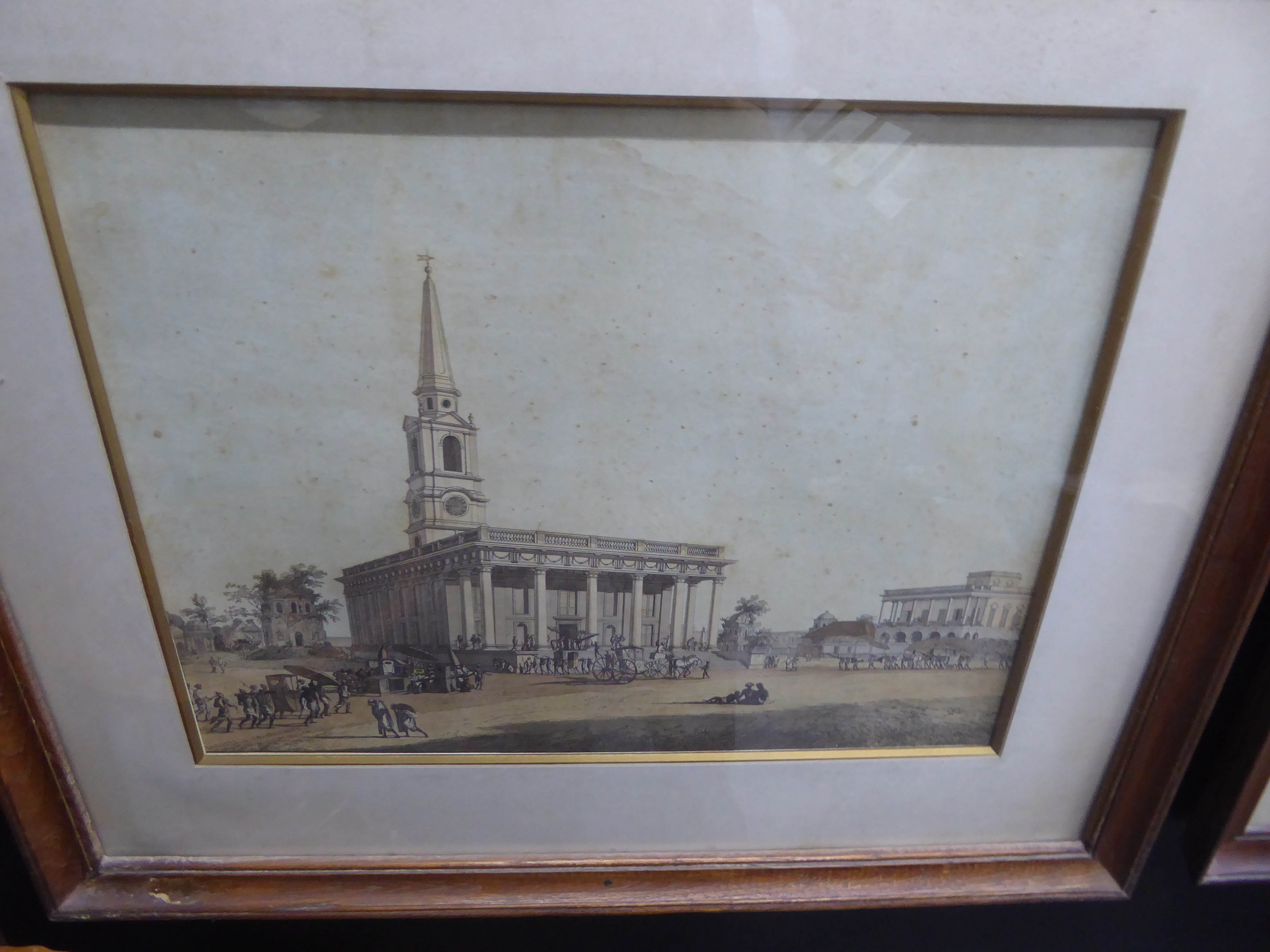 An old print shows the entrance at the side opposite the tower. Later, the entrance was moved 180 degrees around back.
