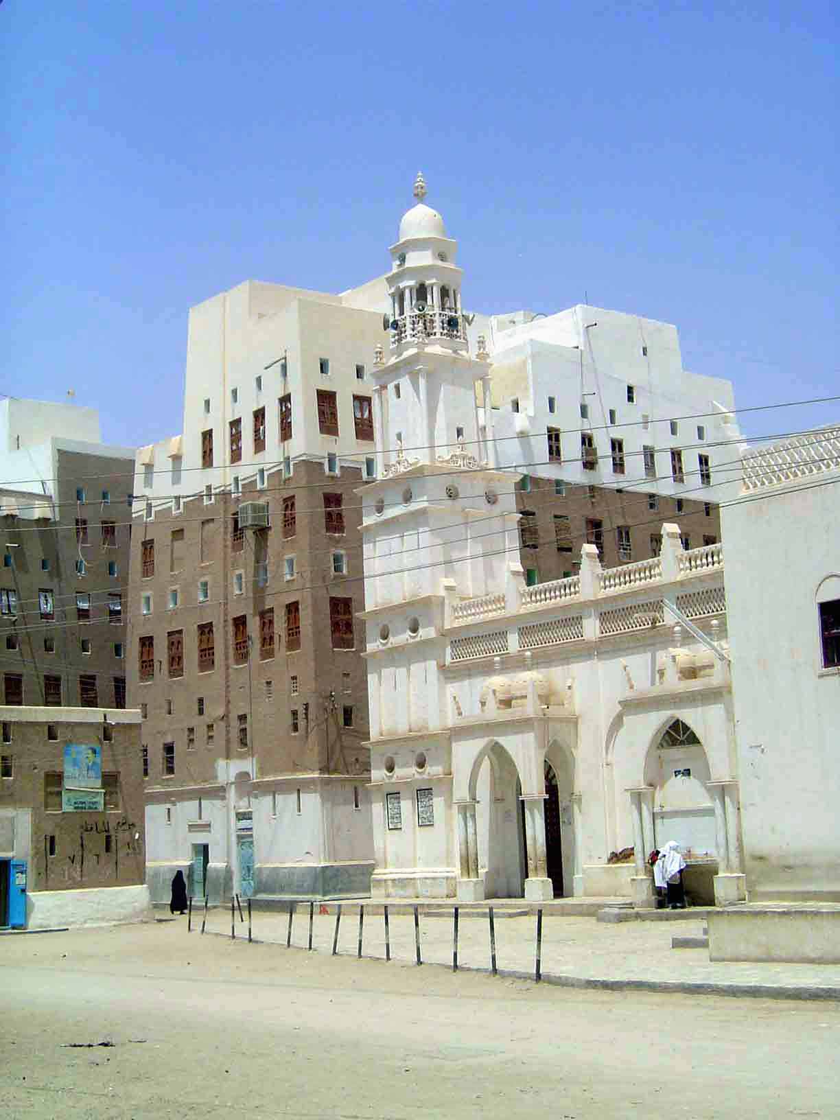 The mosque is a rarity on two counts. First, it's lower than the surrounding residential buildings. Second, it's also the only building in t