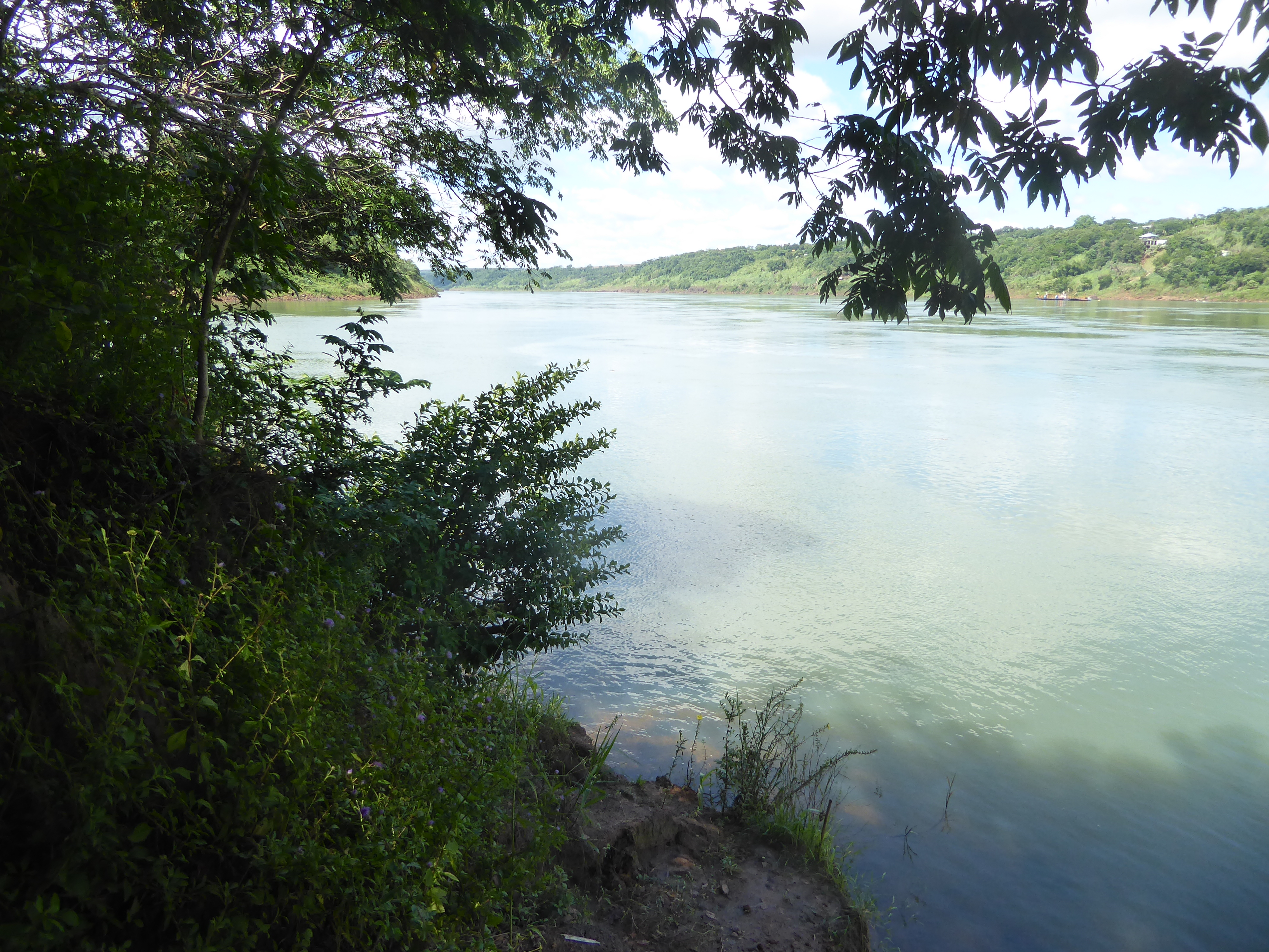 Little tricky footing here, but this is the tri-point. We're in Brazil. That's Paraguay over on the right, on the other side of the Paraná R
