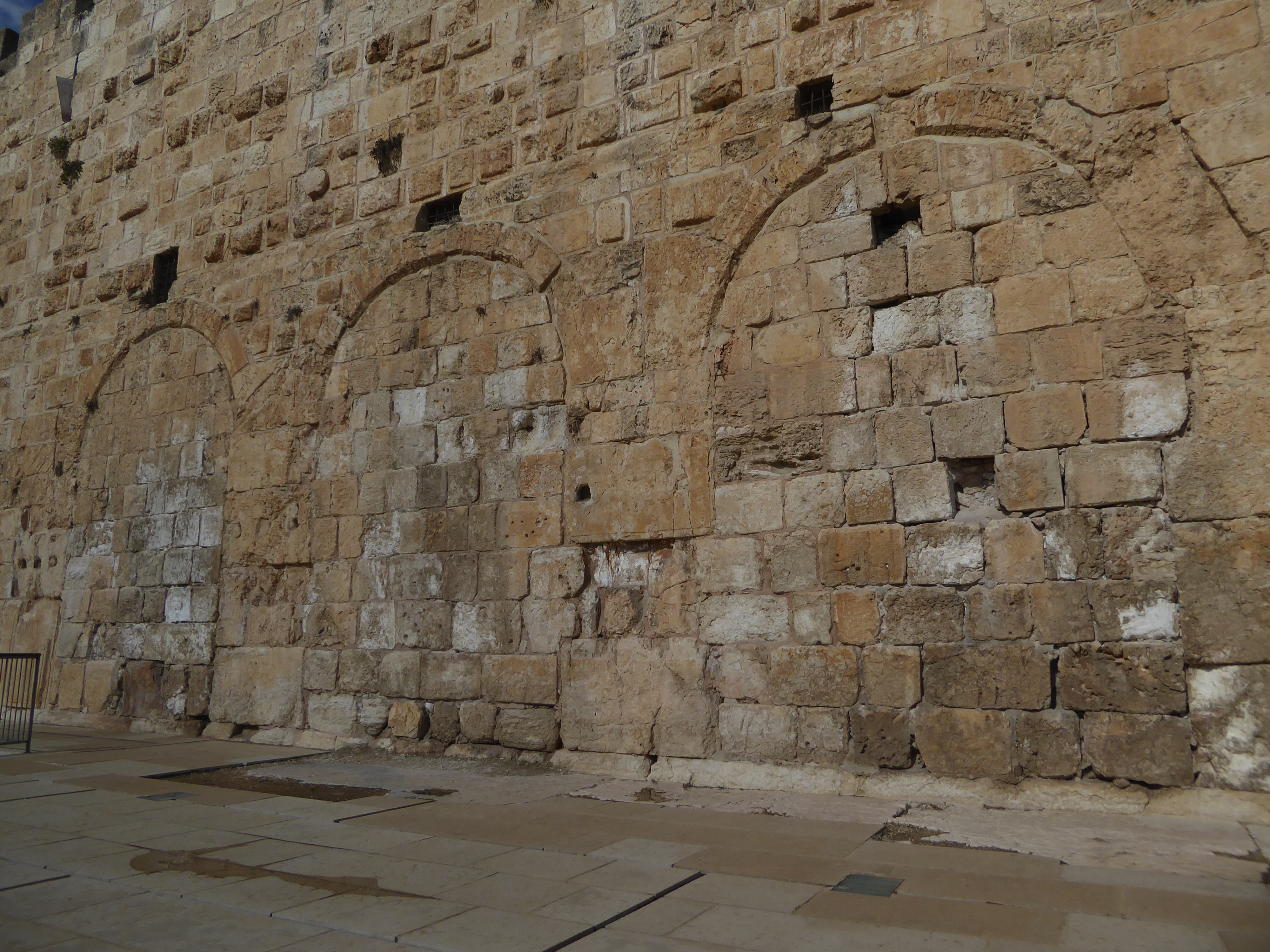 Around the corner, the Triple Arch once was the south-side entrance to the temple mount. Blocked up when the Aqsa mosque was built, nobody's