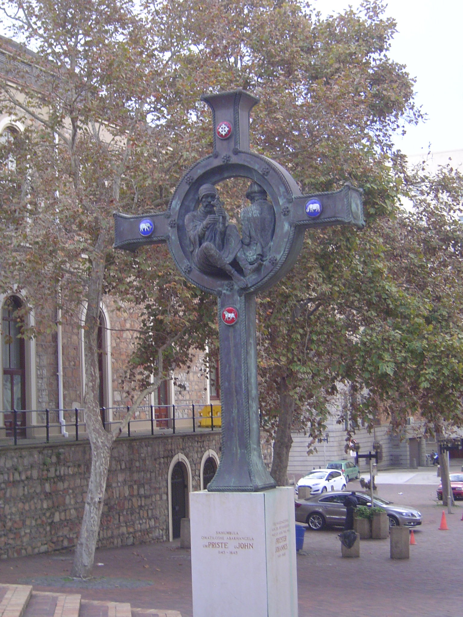 Just behind the town hall is this recent 1986 Coptic Cross commemorating Prester John and Portuguese navigators. Yes, Vasco da Gama is said