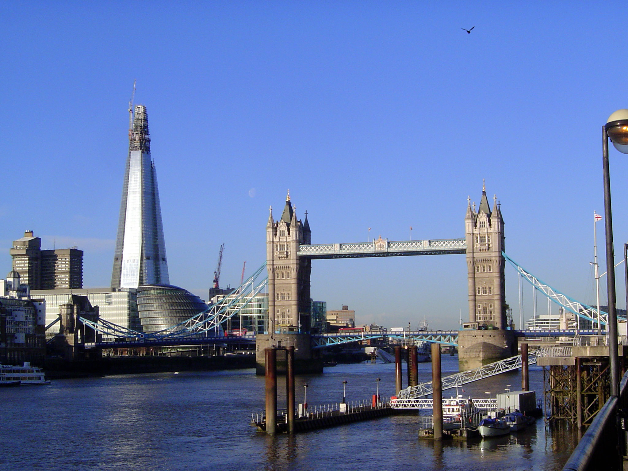 The view upstream, with the Tower Bridge reduced to a toy by the tallest building in Western Europe. It's The Shard. The British are the unc