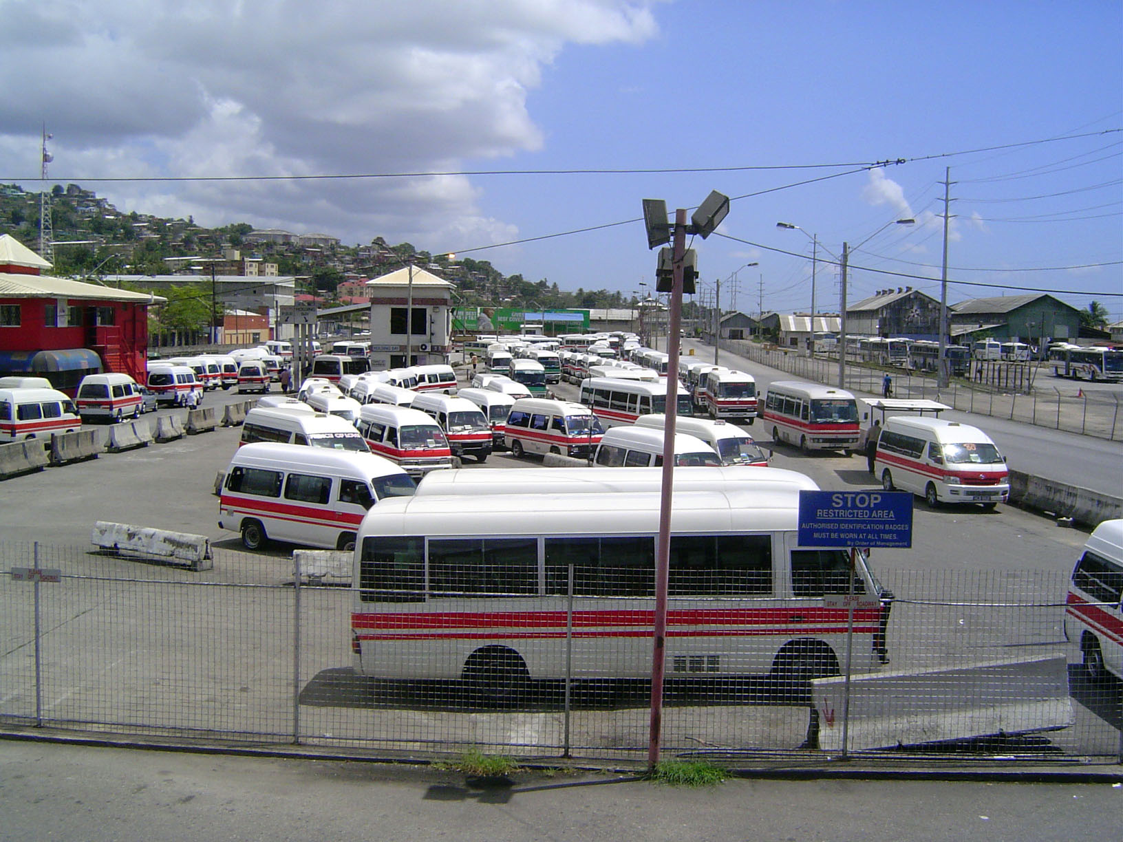 The tracks leading to the station have been removed, and the wedge-shaped patch of ground is now a parking lot for buses.