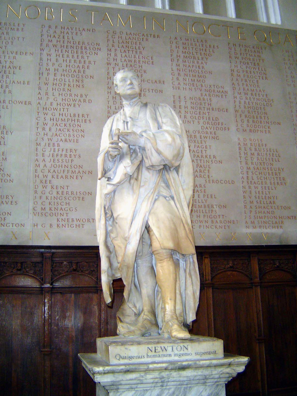 The chapel's anteroom has this statue of a calculating Isaac Newton.