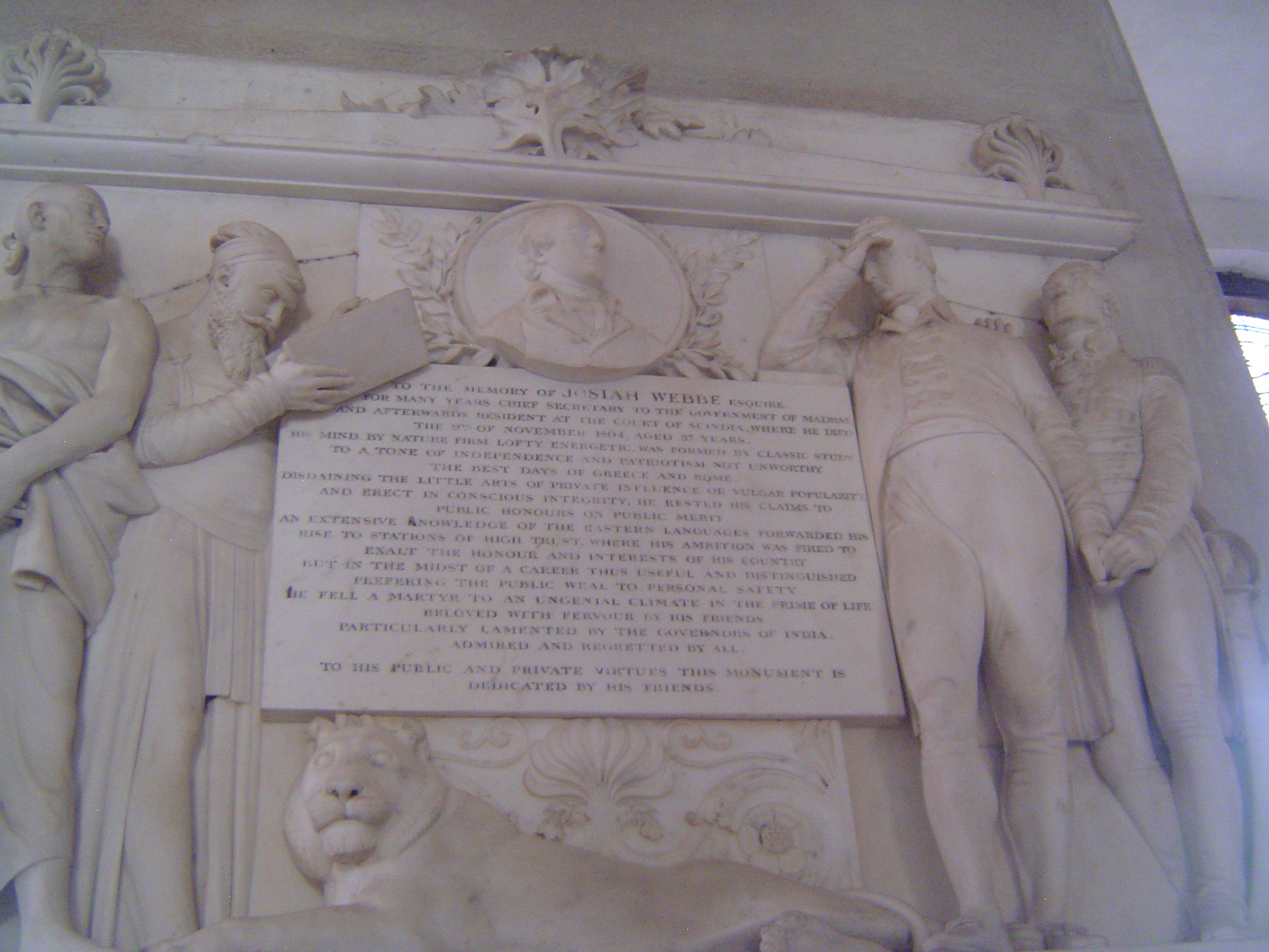 The walls are heavy with monuments, some extremely verbose, like this one, for Josiah "Sri" Webbe, the first chief secretary to the Madras g