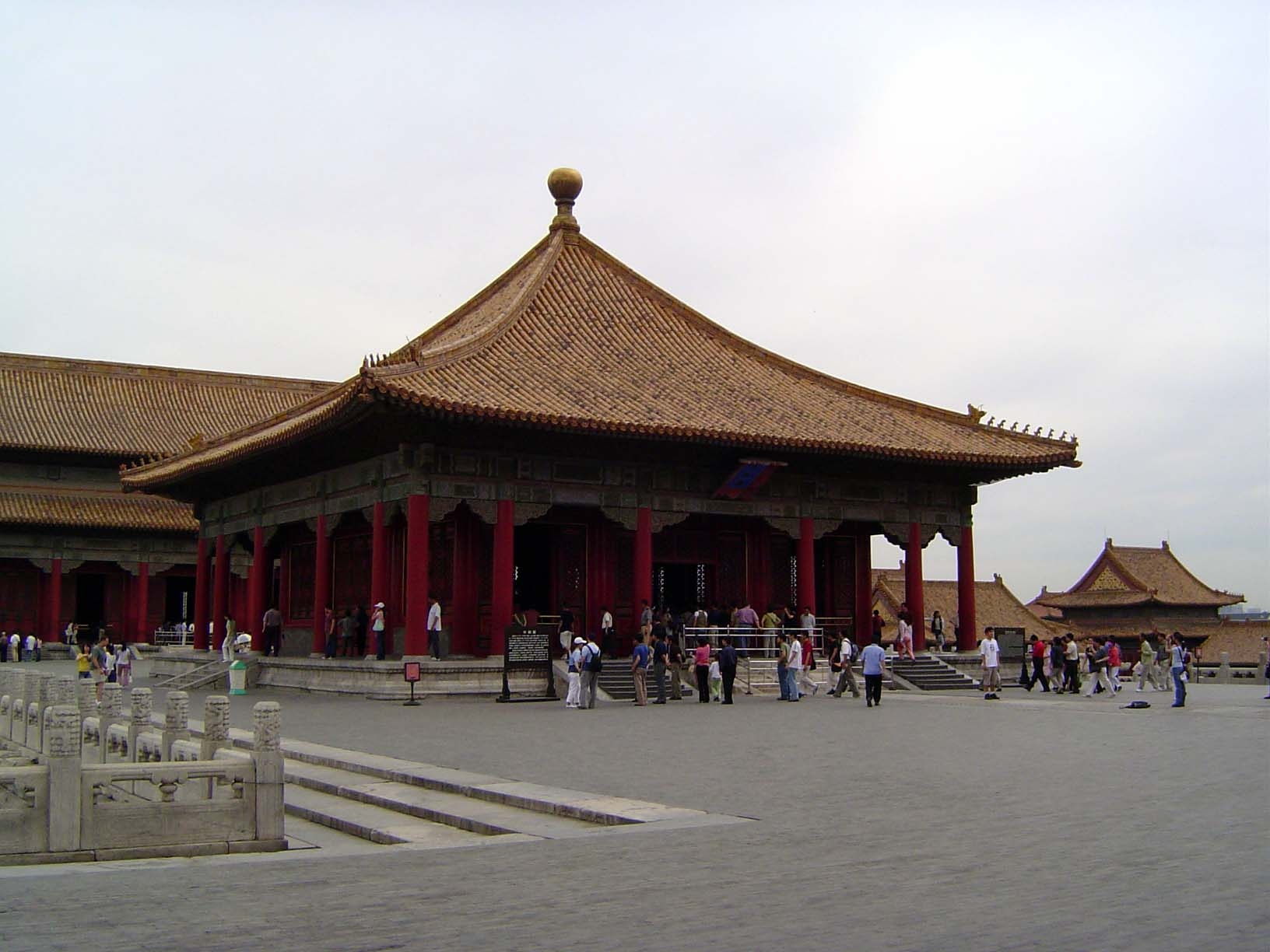 Behind the Hall of Supreme Harmony but still on the north-south axis, this is the Hall of Complete Harmony Zhonghedian. Although used occasi