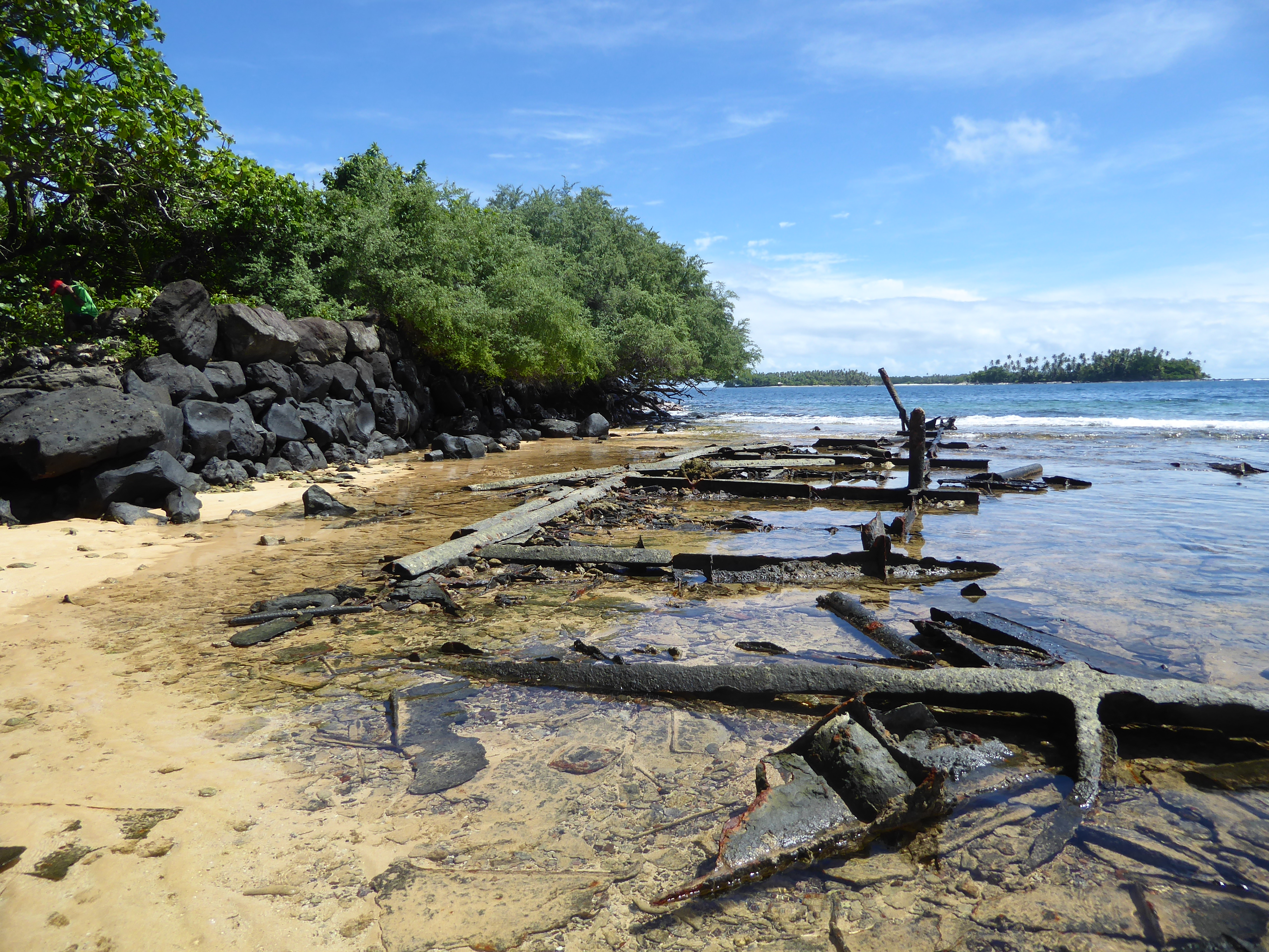 We're made our way around to the far side of the same enclosure; a nearly buried shipwreck offers a bit more protection to the stones. You c