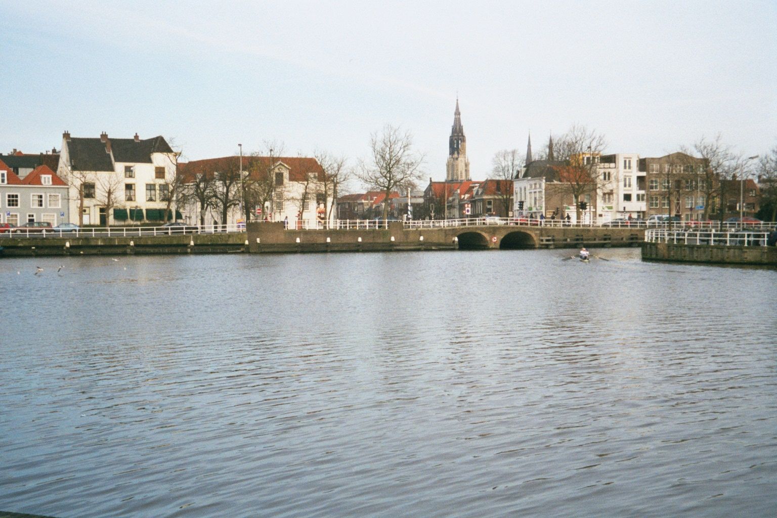 The same spot, on the ground: the Kolk, or "outlet," with the New Church spire in the background.