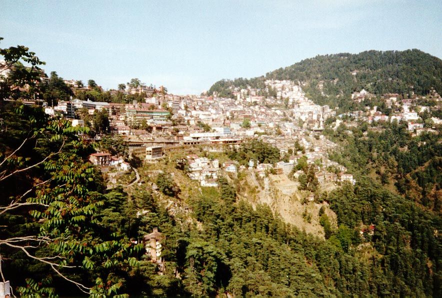 Central Shimla stretches for about two miles along a narrow, east-west ridge in the foothills of the Himalaya. At the eastern end of the rid