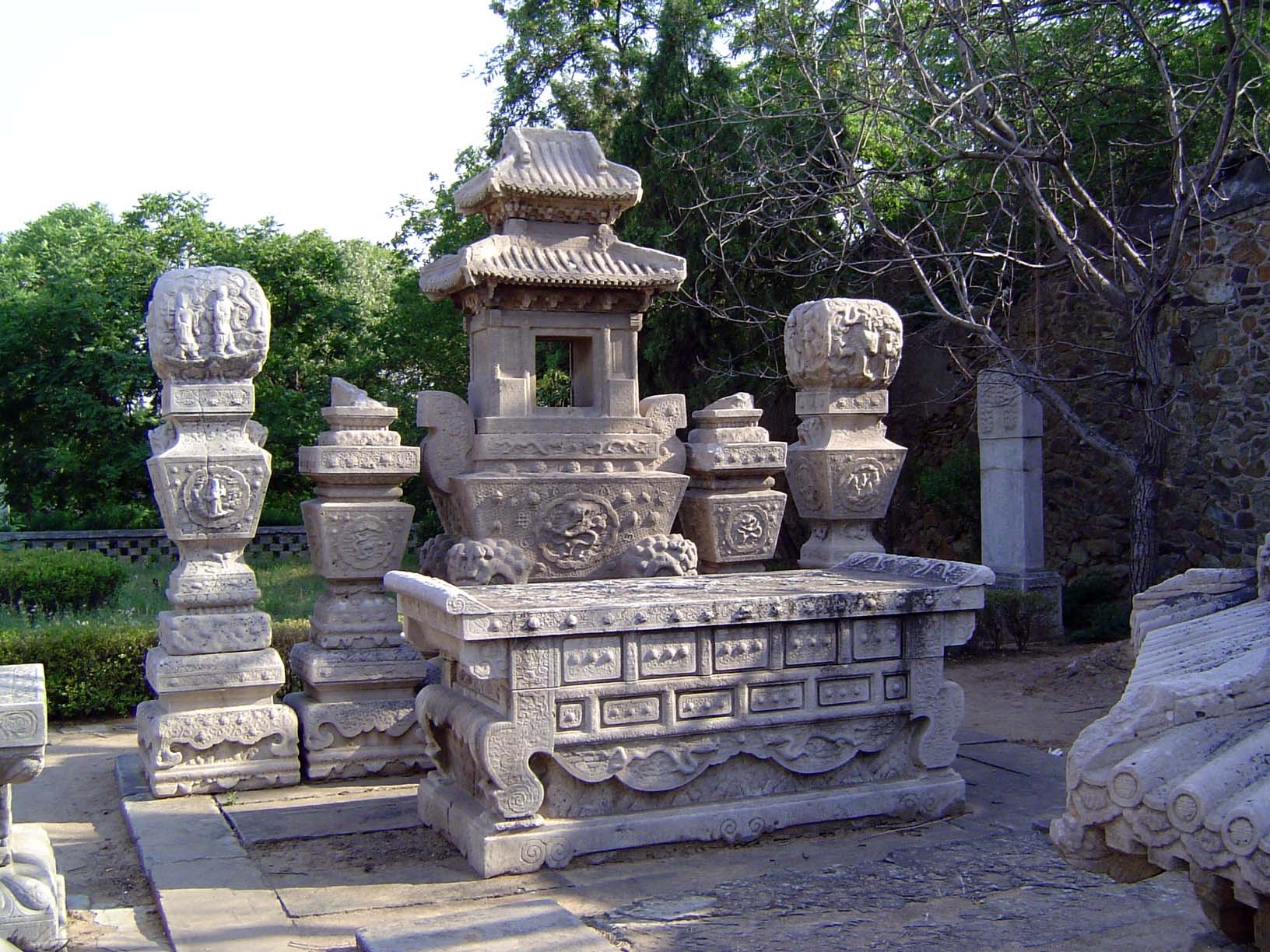 An altar carved to resemble a cabinet.