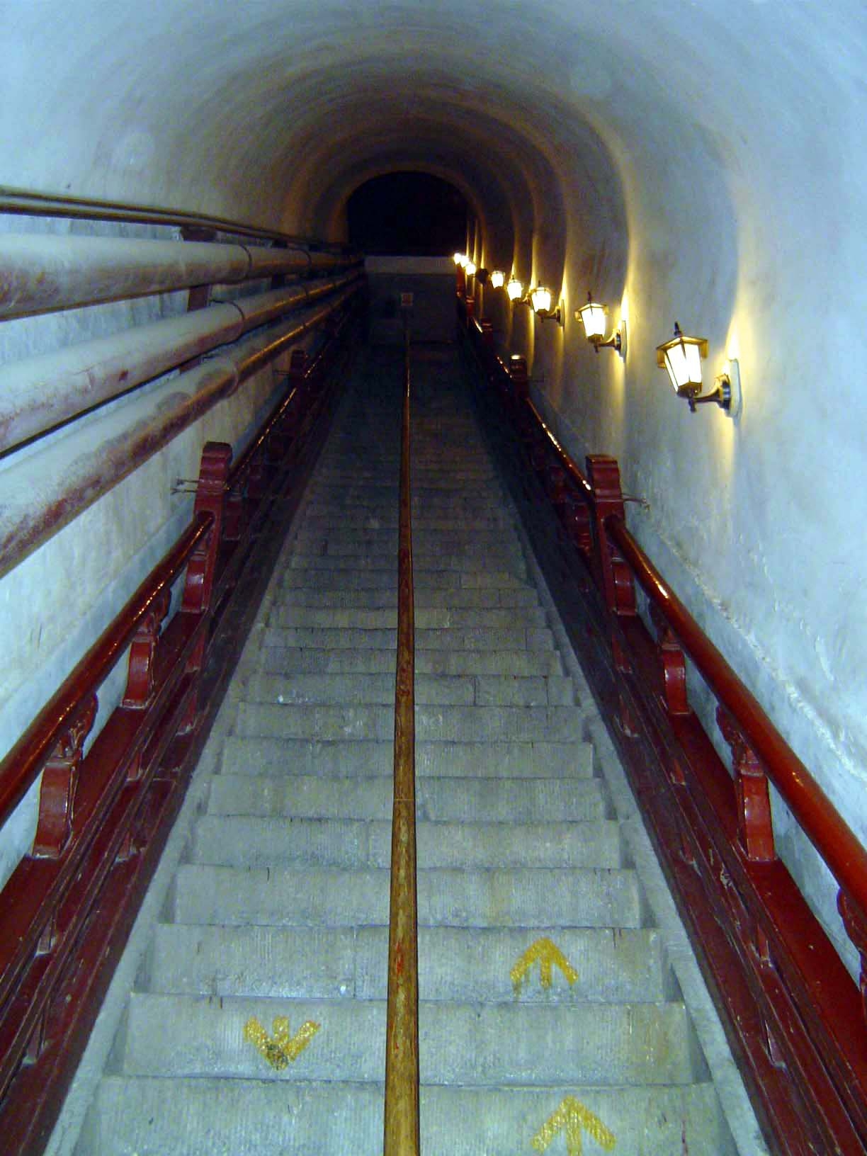 A straight shot up the stairs of the Drum Tower.
