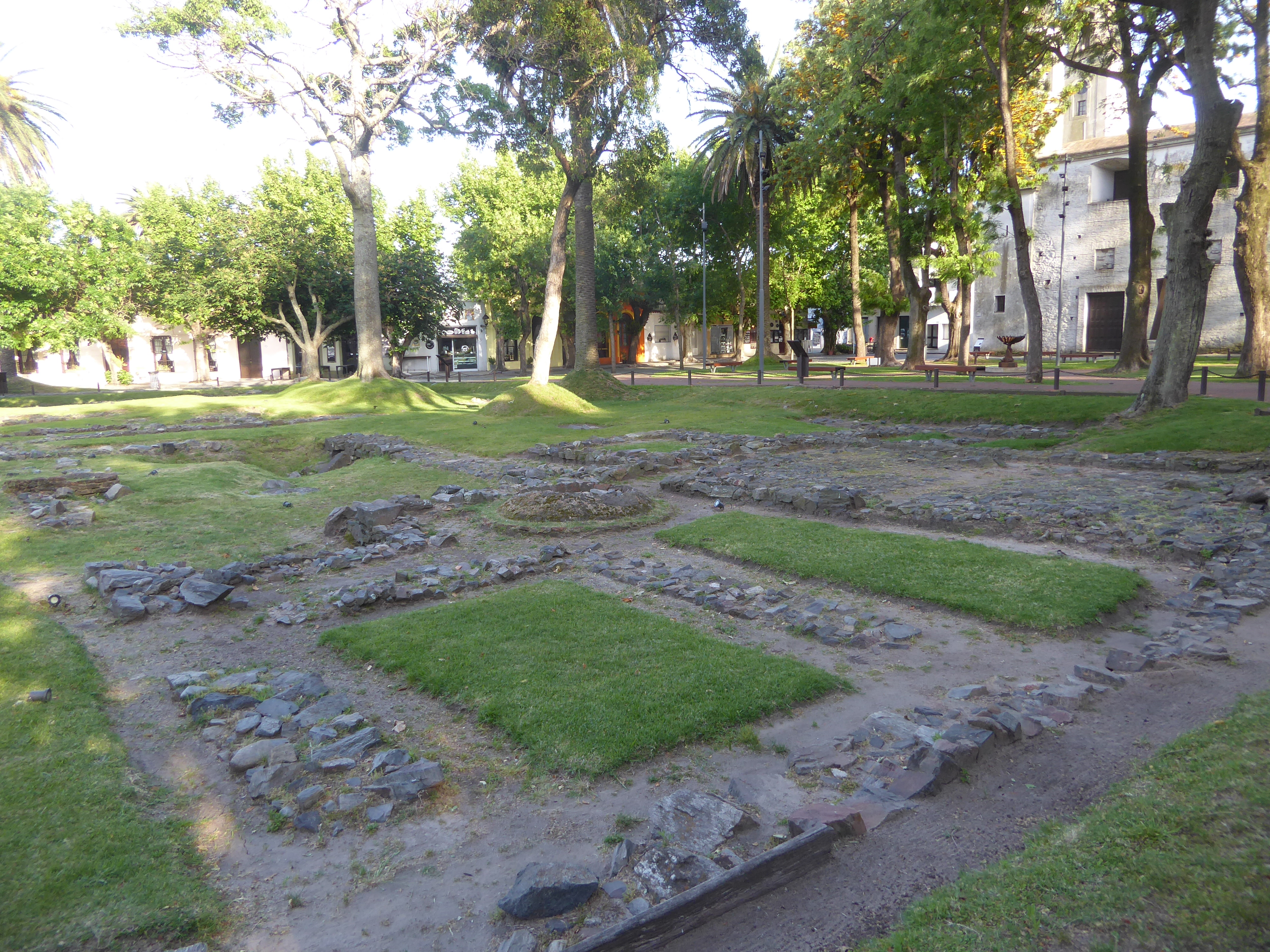The Plaza de Armas includes the foundations of the governor's palace, as well as the town's church.