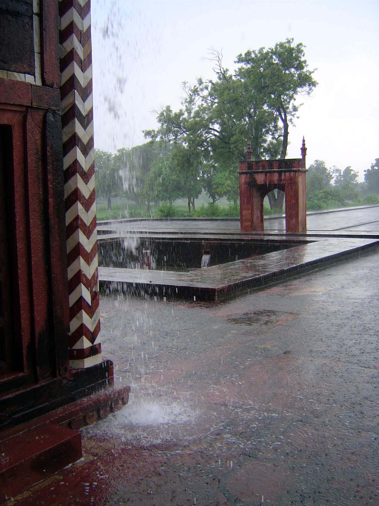 A sudden shower, and waters pour down from the upper terraces.