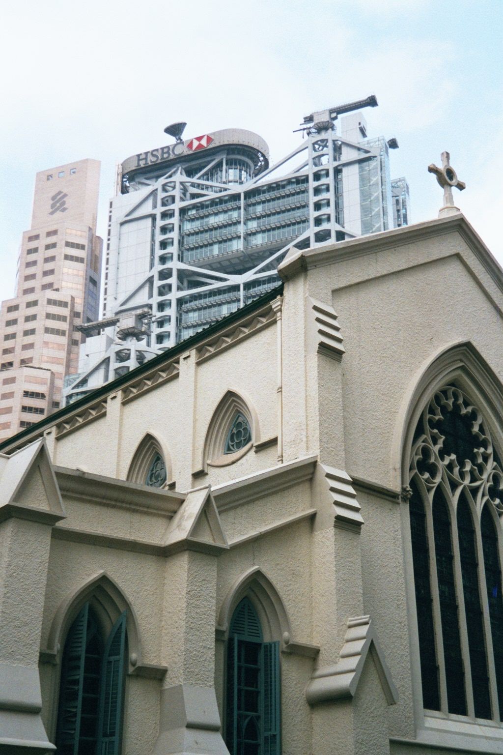 St. John's Cathedral, fairly lost beneath the proud bank logos.