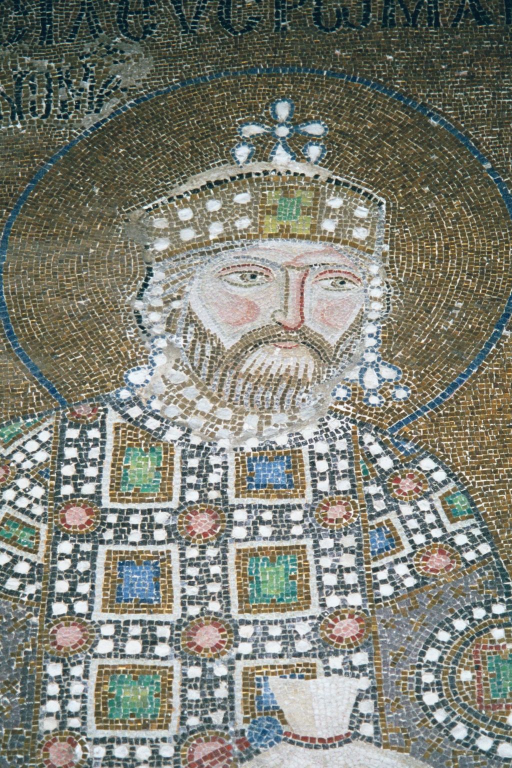 Detail of the previous mosaic: Constantine IX Monomachus.