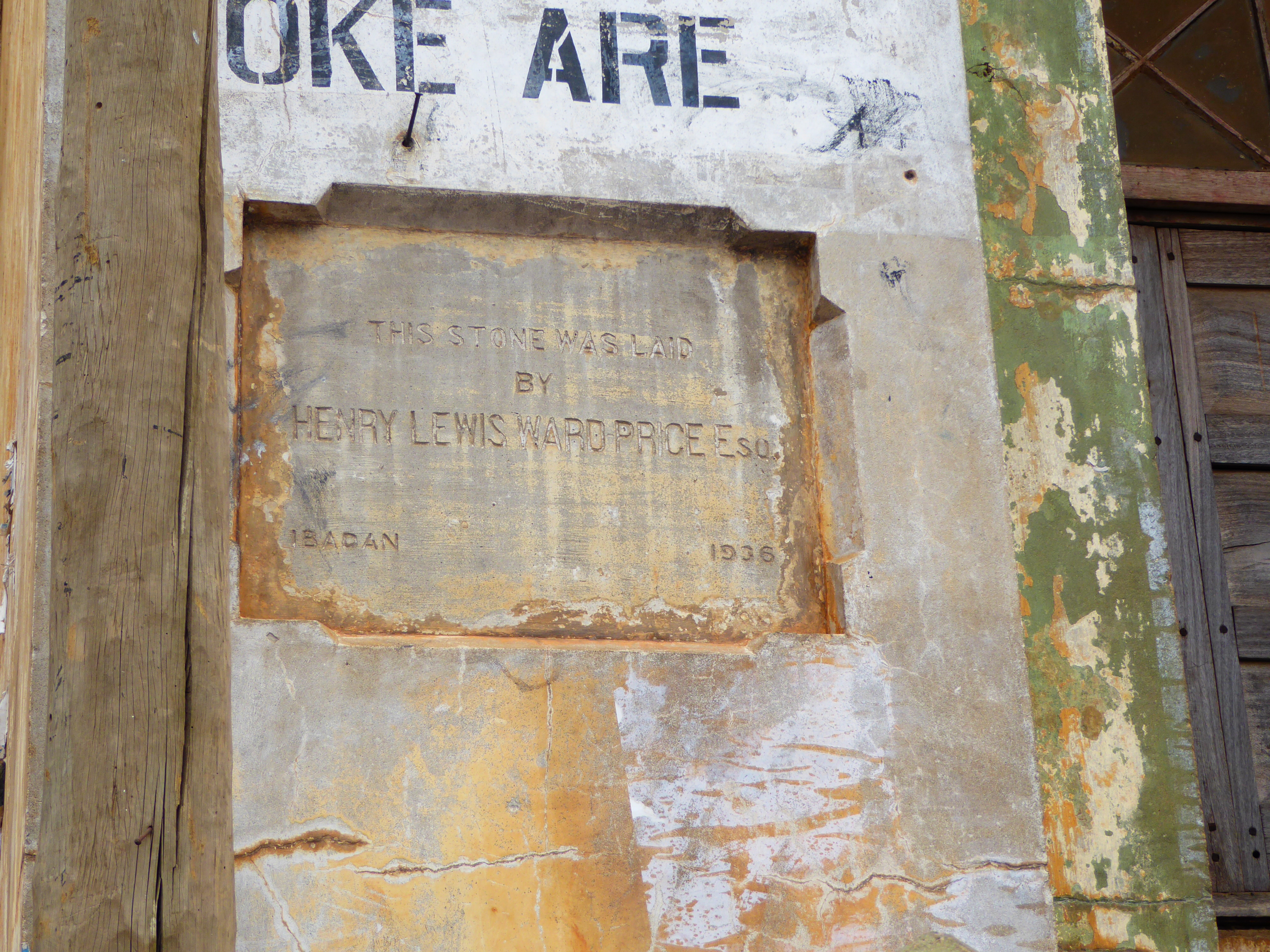 Ward Price was in Nigeria from 1912 to 1937. At the time he laid this stone he was Resident, which is to say the successor to Captain Ross.