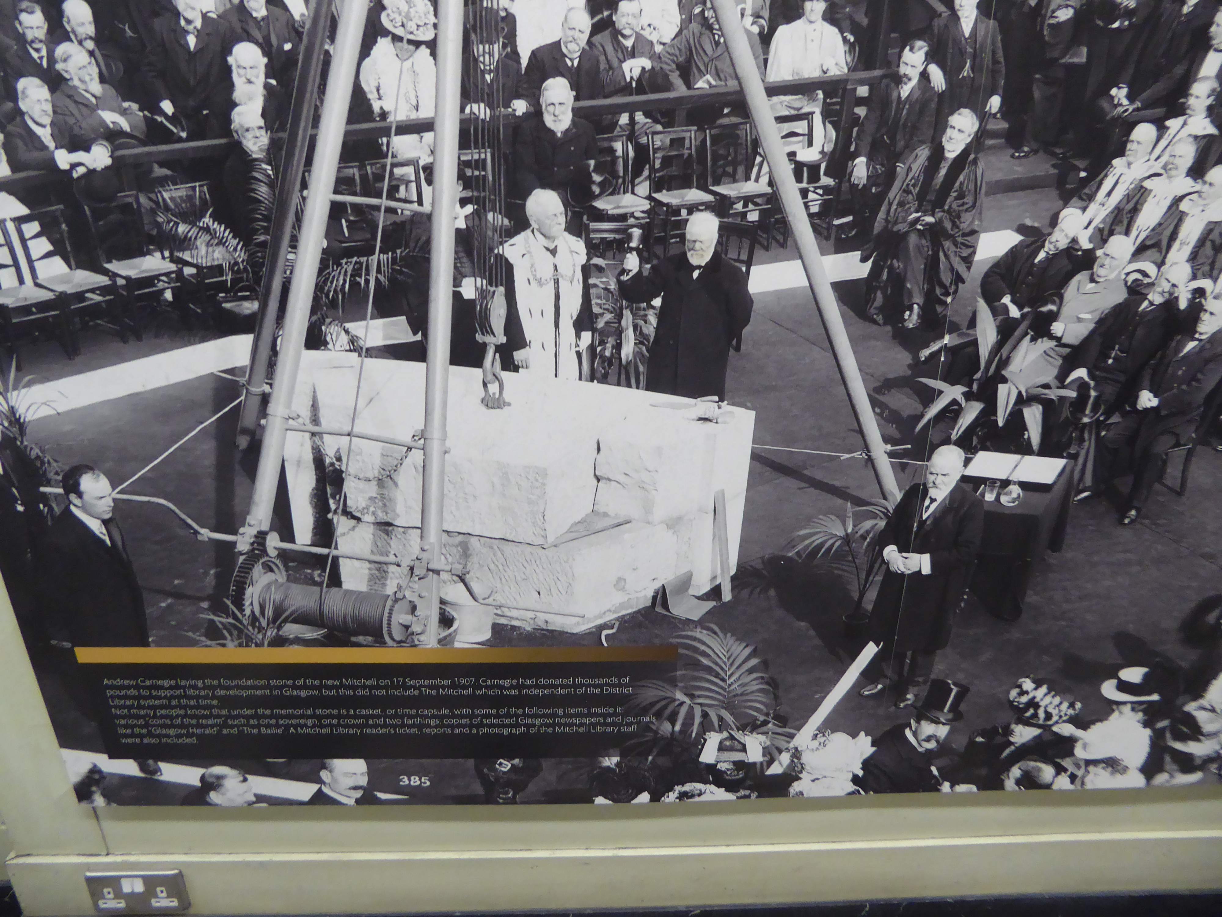 The library displays this photograph of Andrew Carnegie, who of course helped fund the place. The Glasgow Herald had this to say about the e