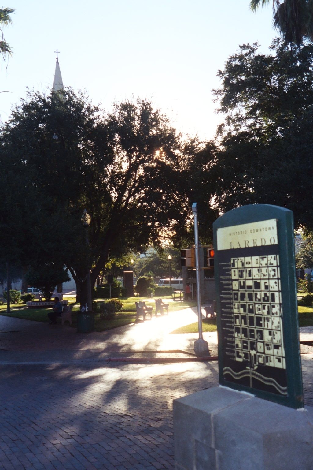Both cater to plenty of tourists, but the Laredo plaza explicitly welcomes visitors. Two blocks north, an old market has been converted to a