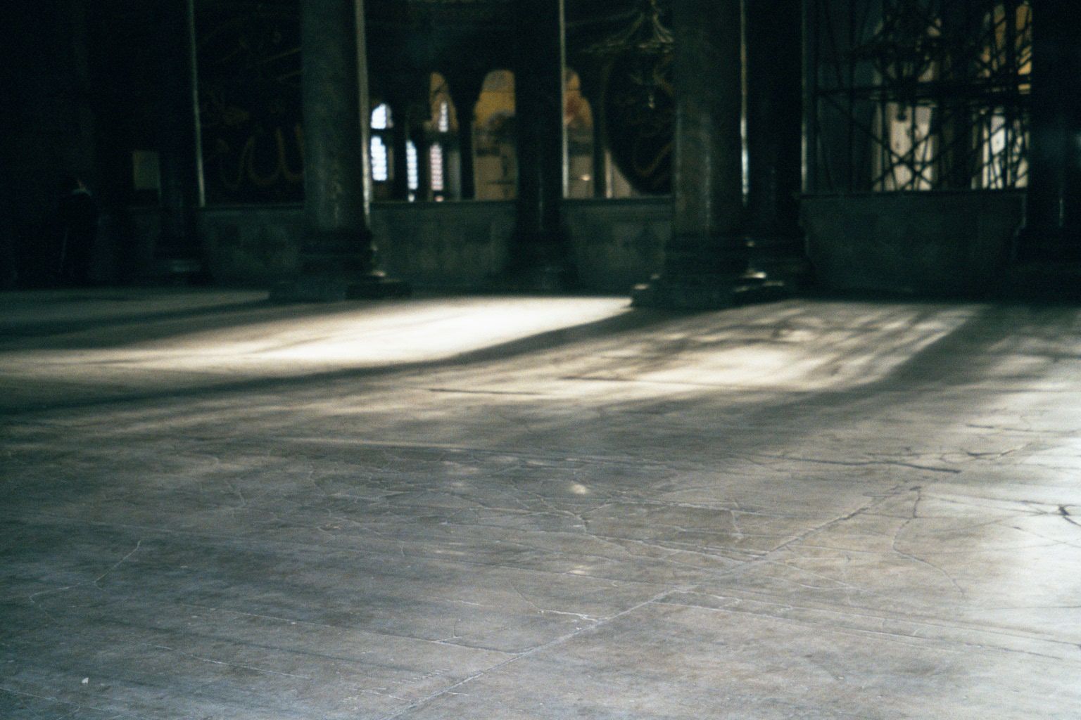 The flooring of the north gallery, with significant sagging in the marble.