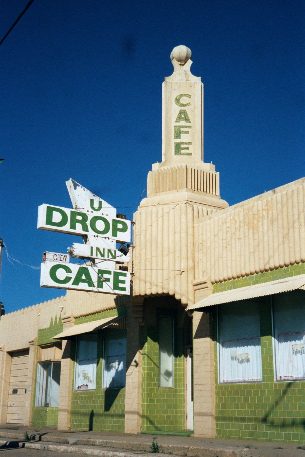 It's the U Drop Inn Cafe, part of the Tower Building, built in 1936 by a businessman from nearby Pampa.