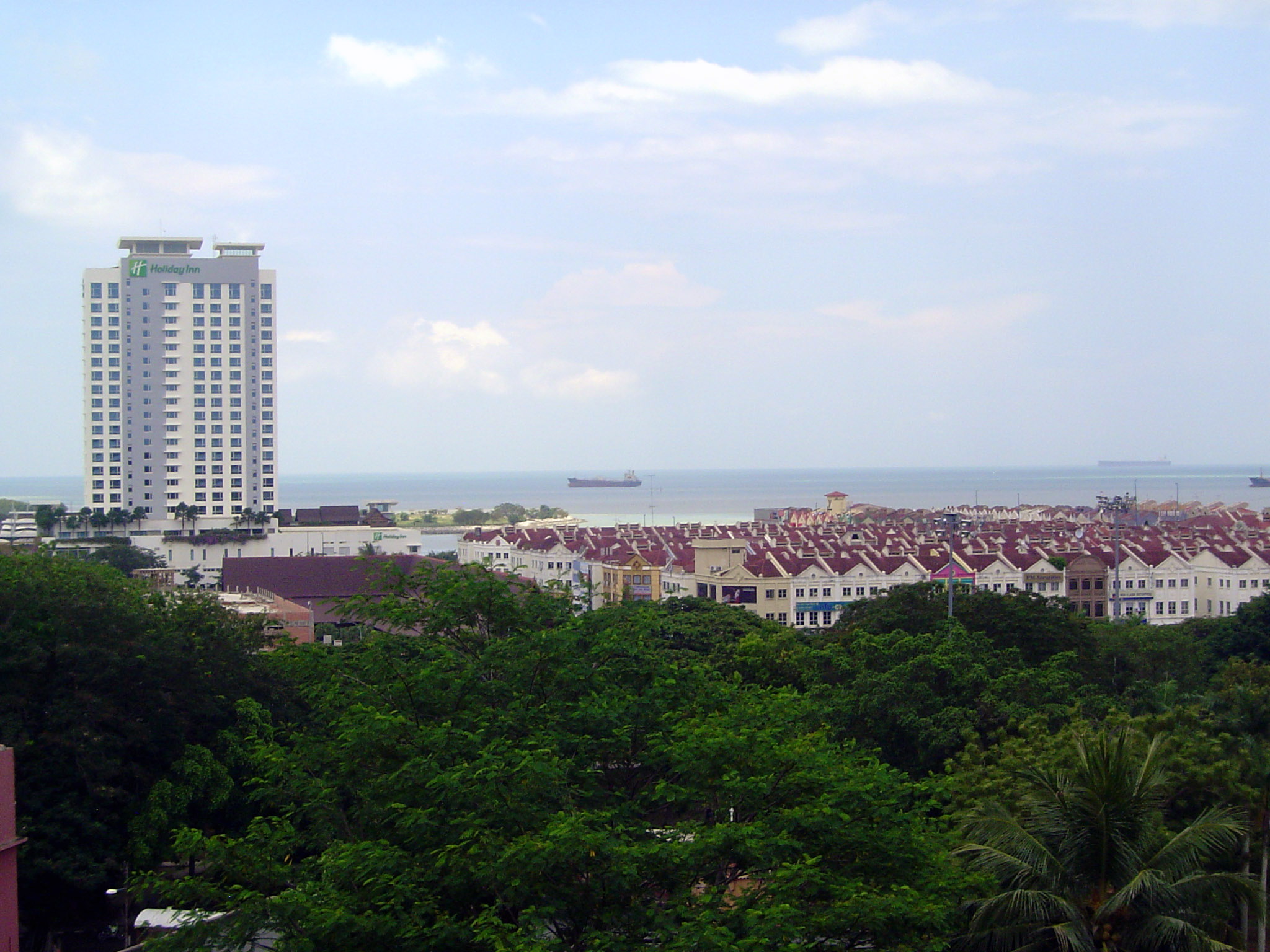 And grows; the view here is west, across the busy strait separating Melaka from Sumatra.