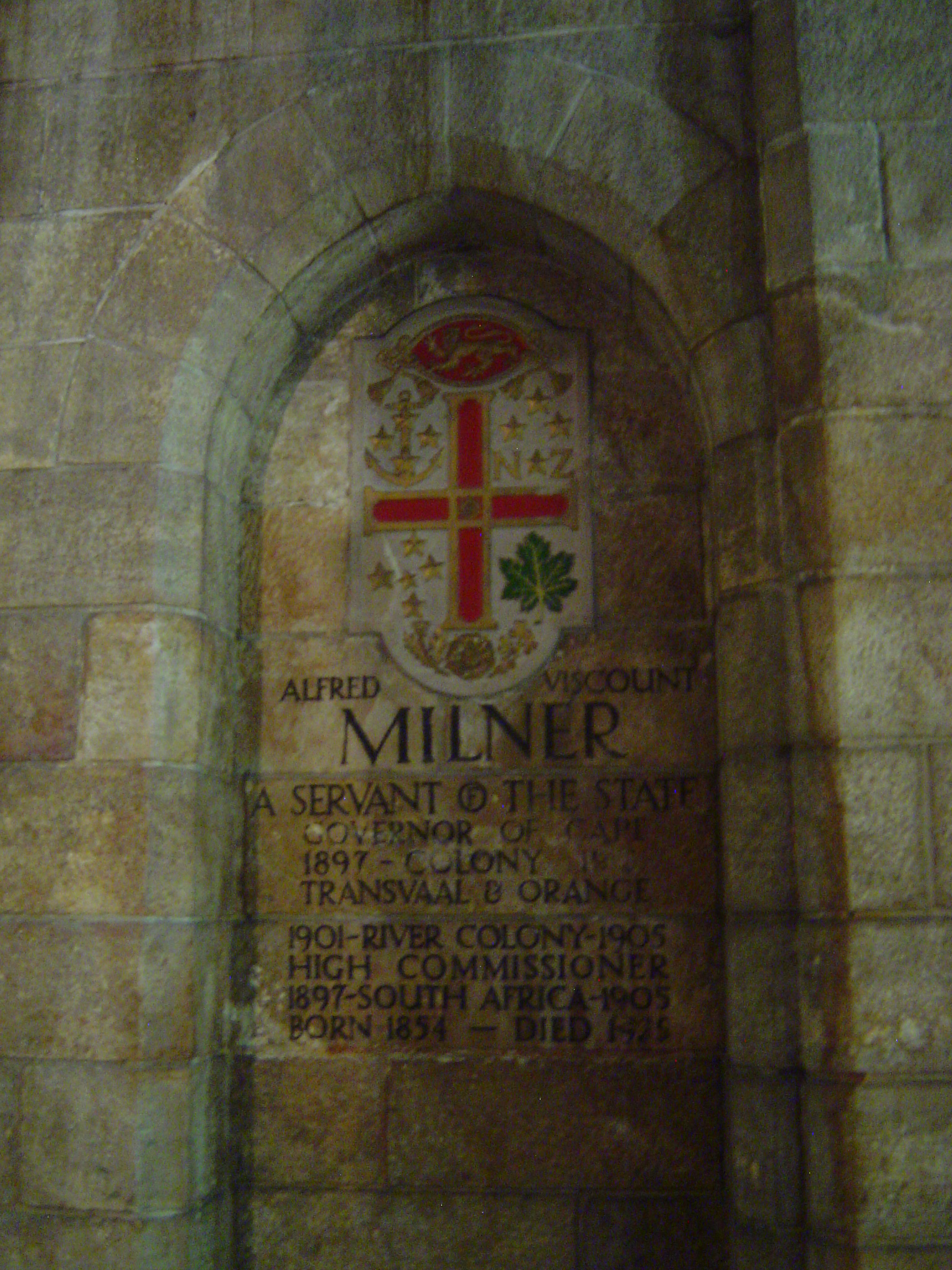 Inside, there's this memorial to Milner, who led the government at an exceedingly difficult time and who left South Africa so discouraged th